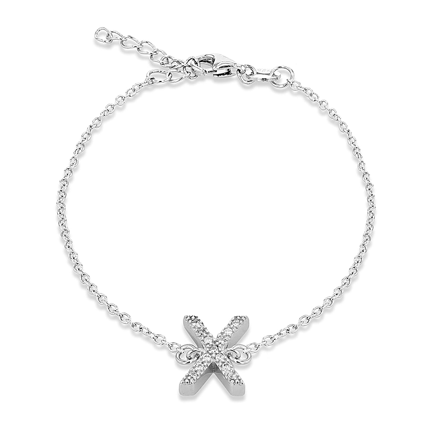 Cubic Zirconia  Bracelet (Size - 7.5) in Rhodium Overlay Sterling Silver 0.07 ct  0.065  Ct.