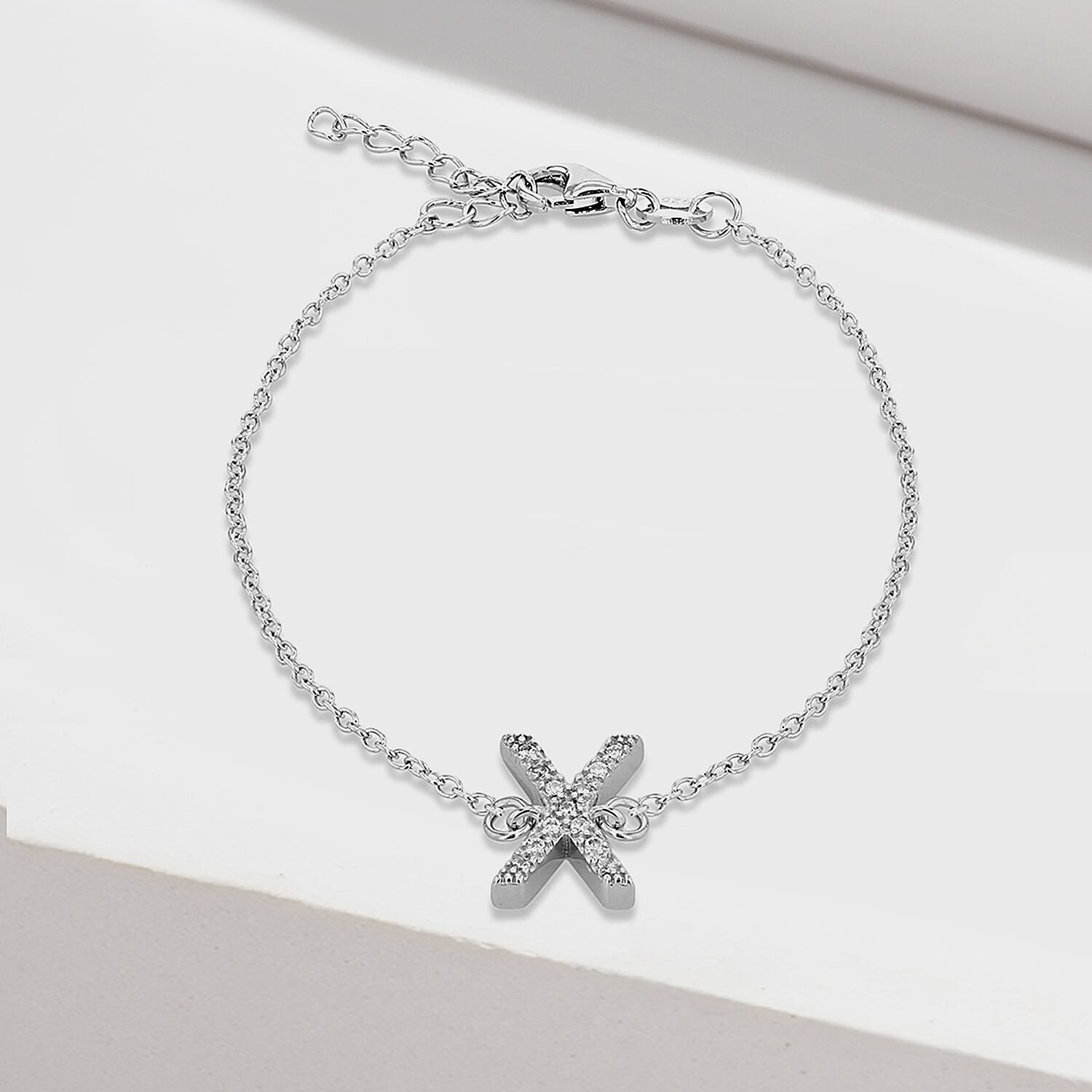 Cubic Zirconia  Bracelet (Size - 7.5) in Rhodium Overlay Sterling Silver 0.07 ct  0.065  Ct.