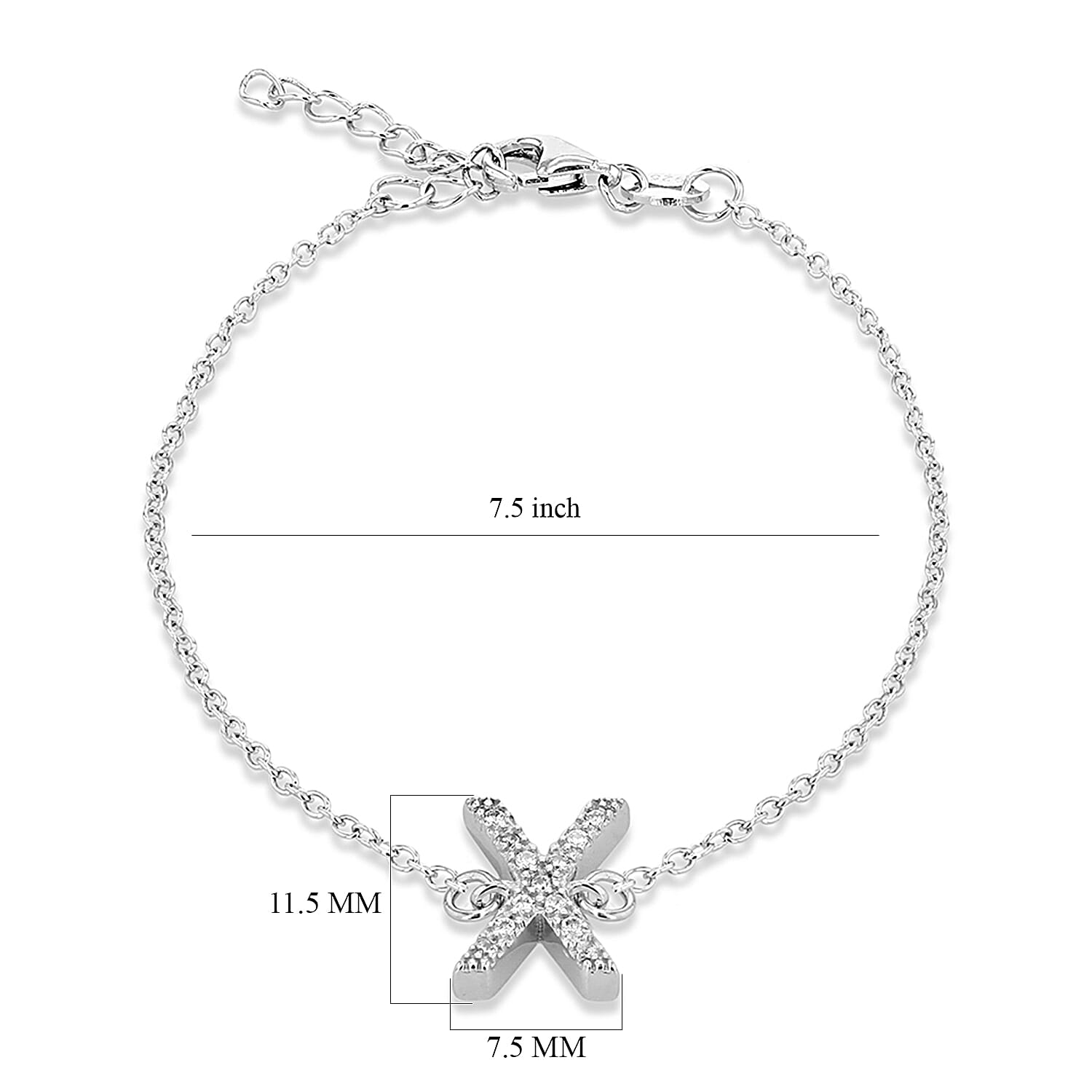 Cubic Zirconia  Bracelet (Size - 7.5) in Rhodium Overlay Sterling Silver 0.07 ct  0.065  Ct.