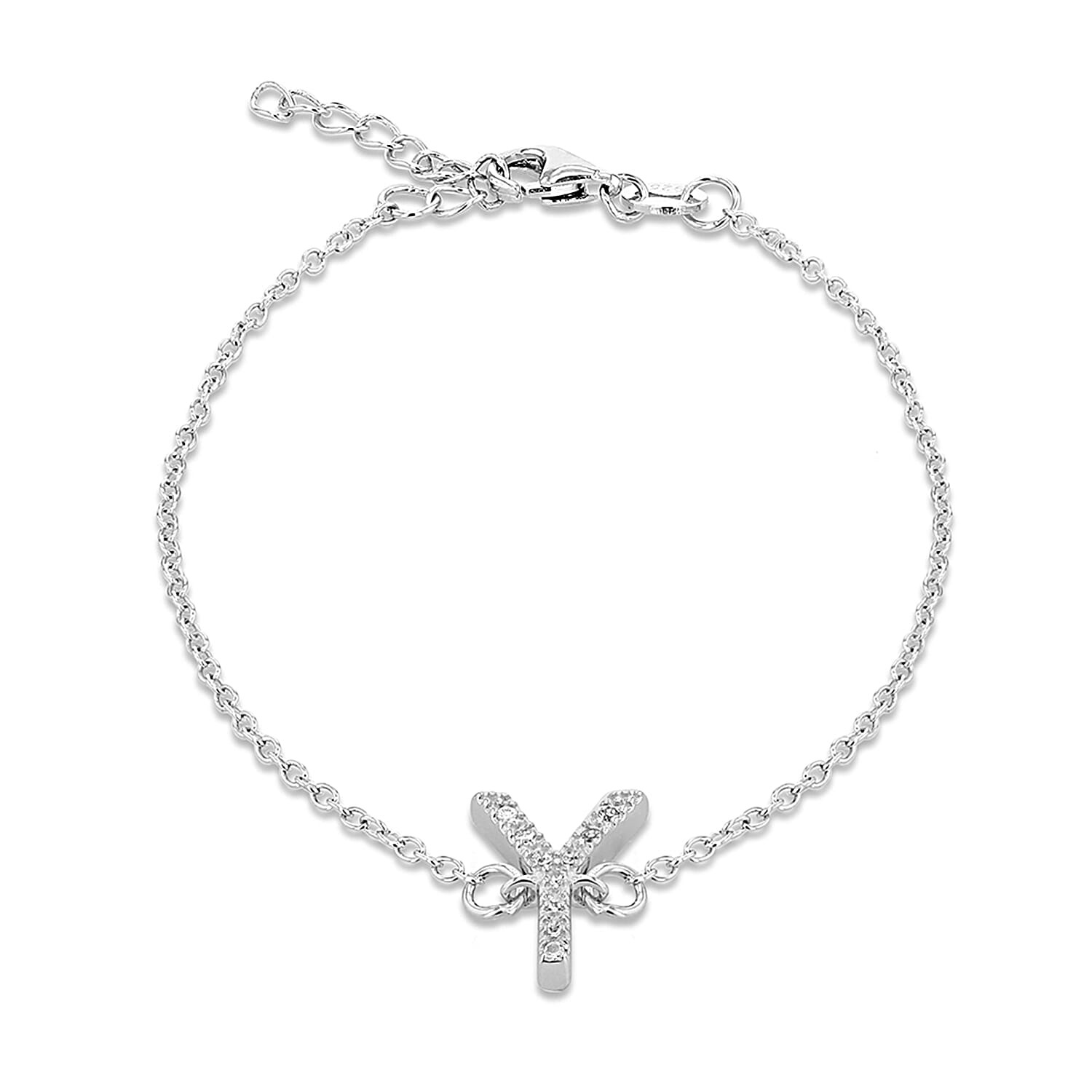 Cubic Zirconia  Bracelet (Size - 7.5) in Rhodium Overlay Sterling Silver 0.05 ct  0.045  Ct.