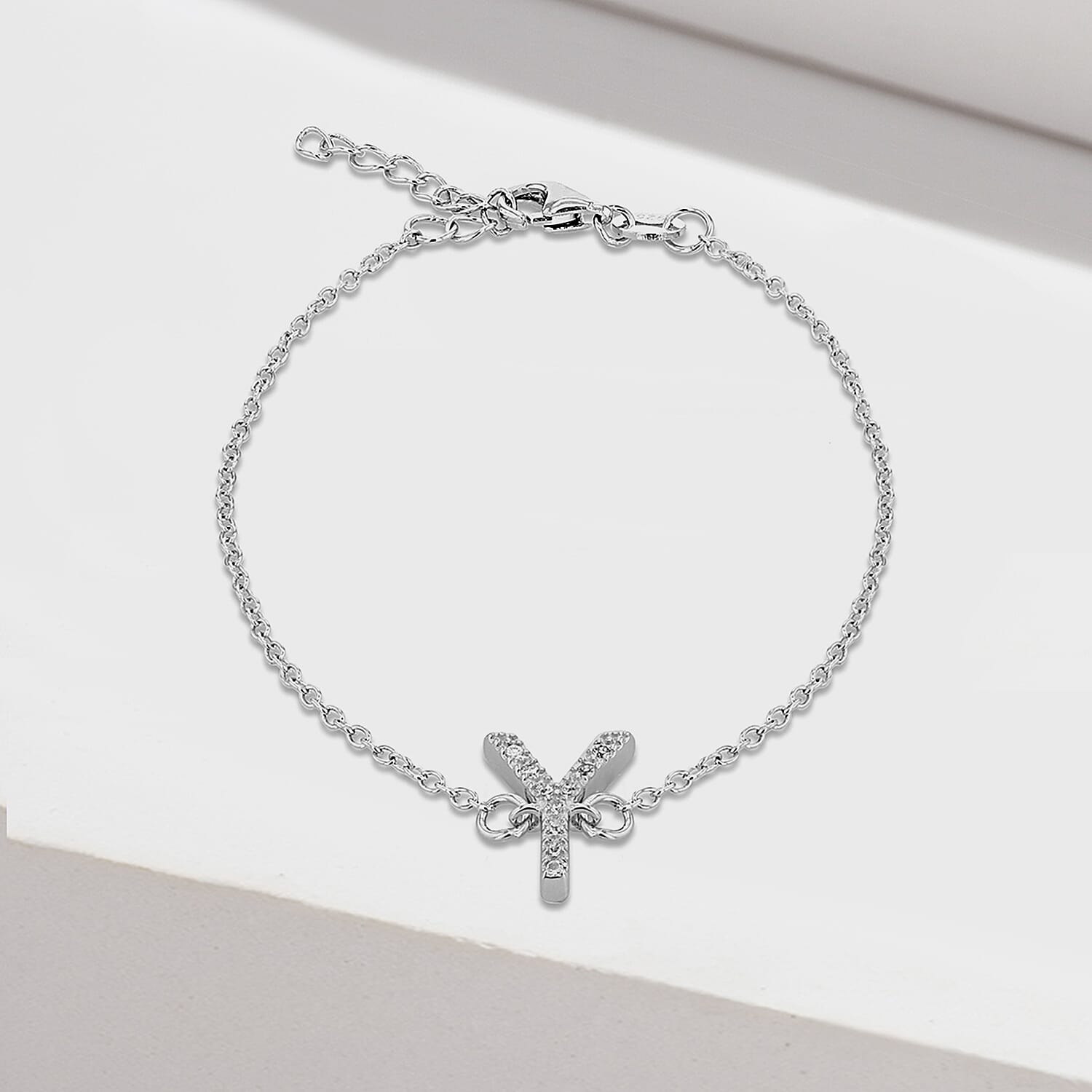 Cubic Zirconia  Bracelet (Size - 7.5) in Rhodium Overlay Sterling Silver 0.05 ct  0.045  Ct.