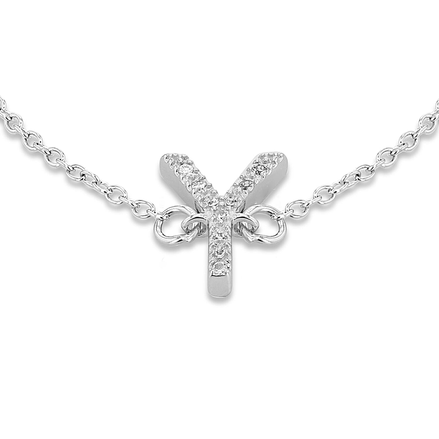 Cubic Zirconia  Bracelet (Size - 7.5) in Rhodium Overlay Sterling Silver 0.05 ct  0.045  Ct.