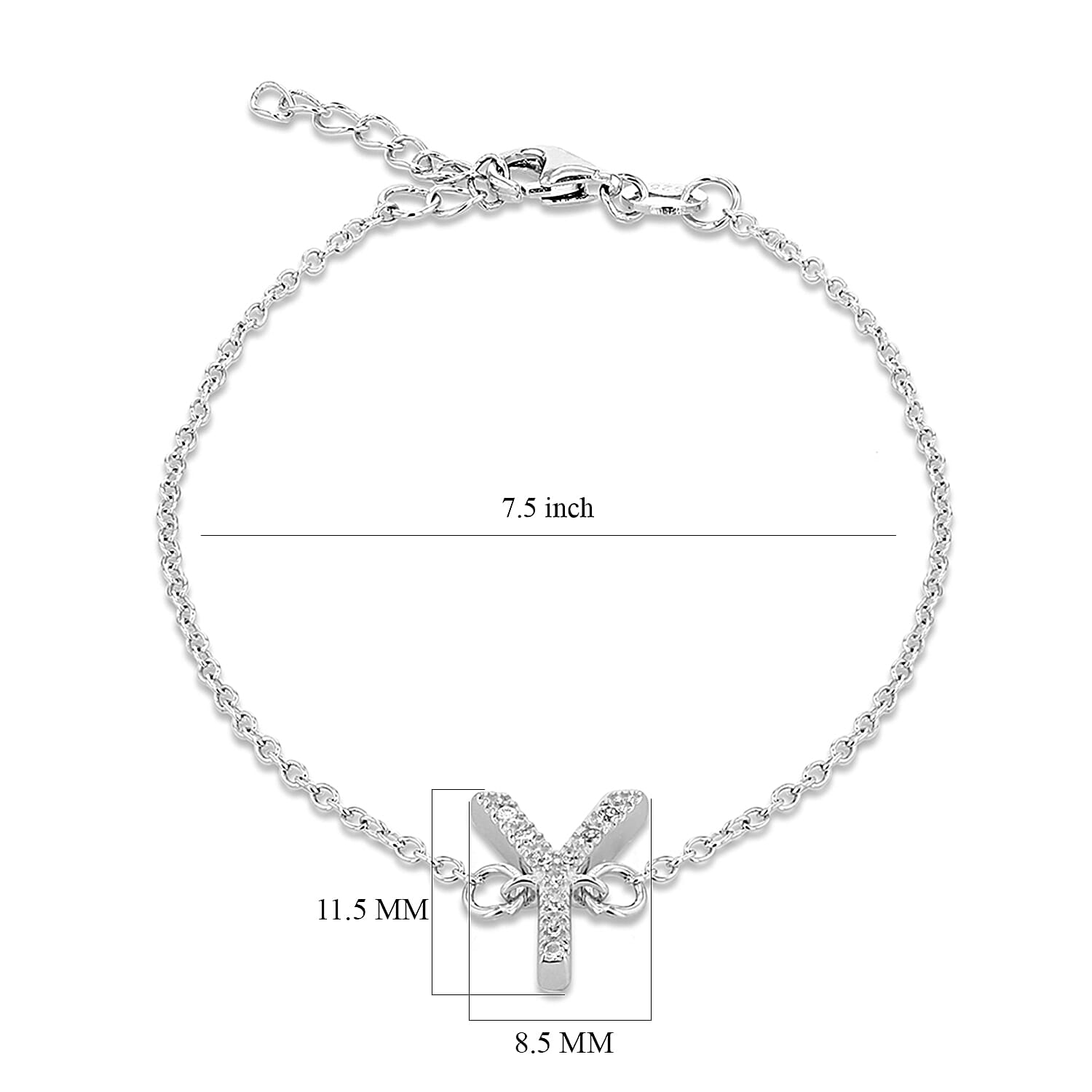 Cubic Zirconia  Bracelet (Size - 7.5) in Rhodium Overlay Sterling Silver 0.05 ct  0.045  Ct.
