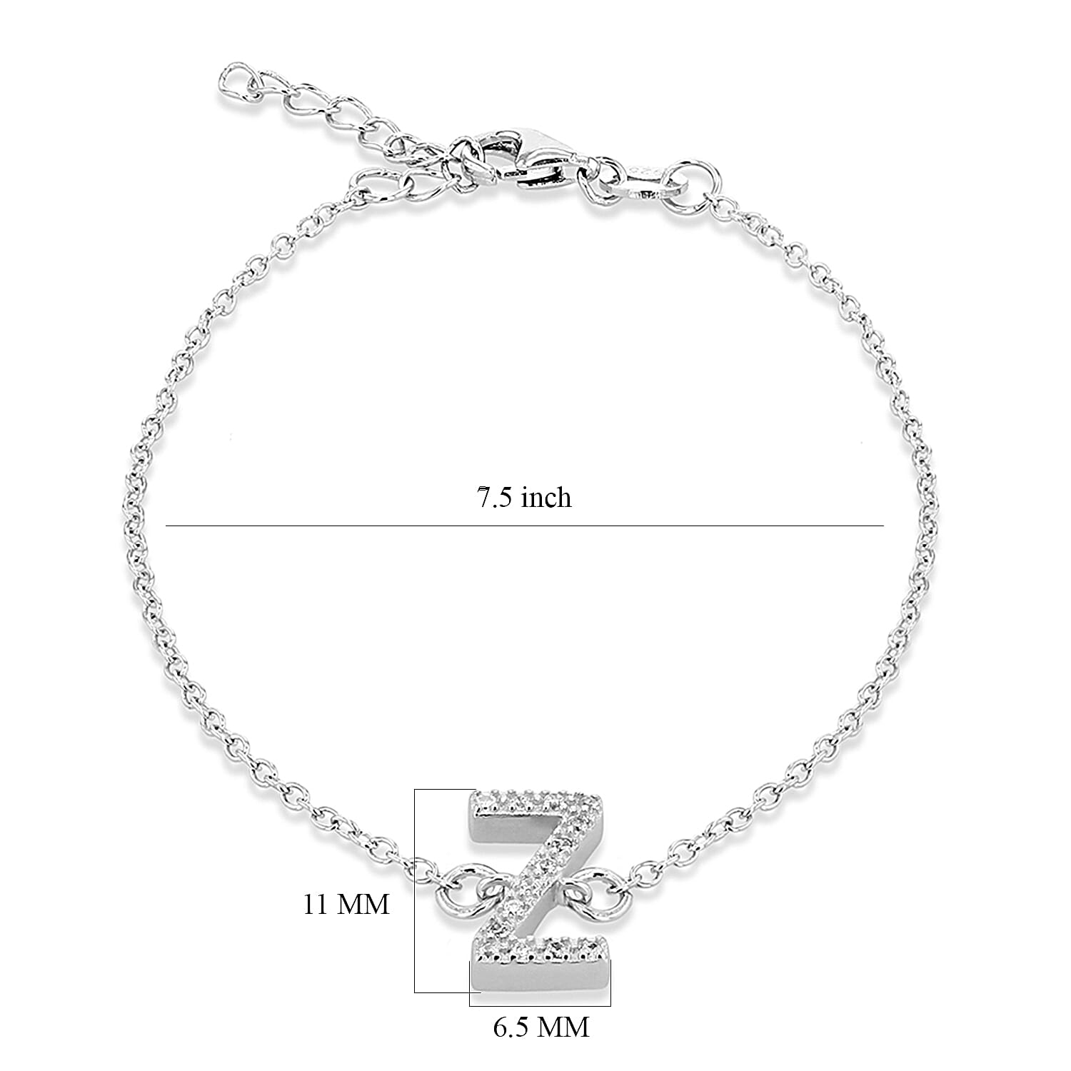 Cubic Zirconia  Bracelet (Size - 7.5) in Rhodium Overlay Sterling Silver 0.07 ct  0.070  Ct.