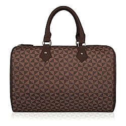 Barrel Shaped Holdall Handbag with Detachable Strap (Size 40x25x20 cm)  - Brown