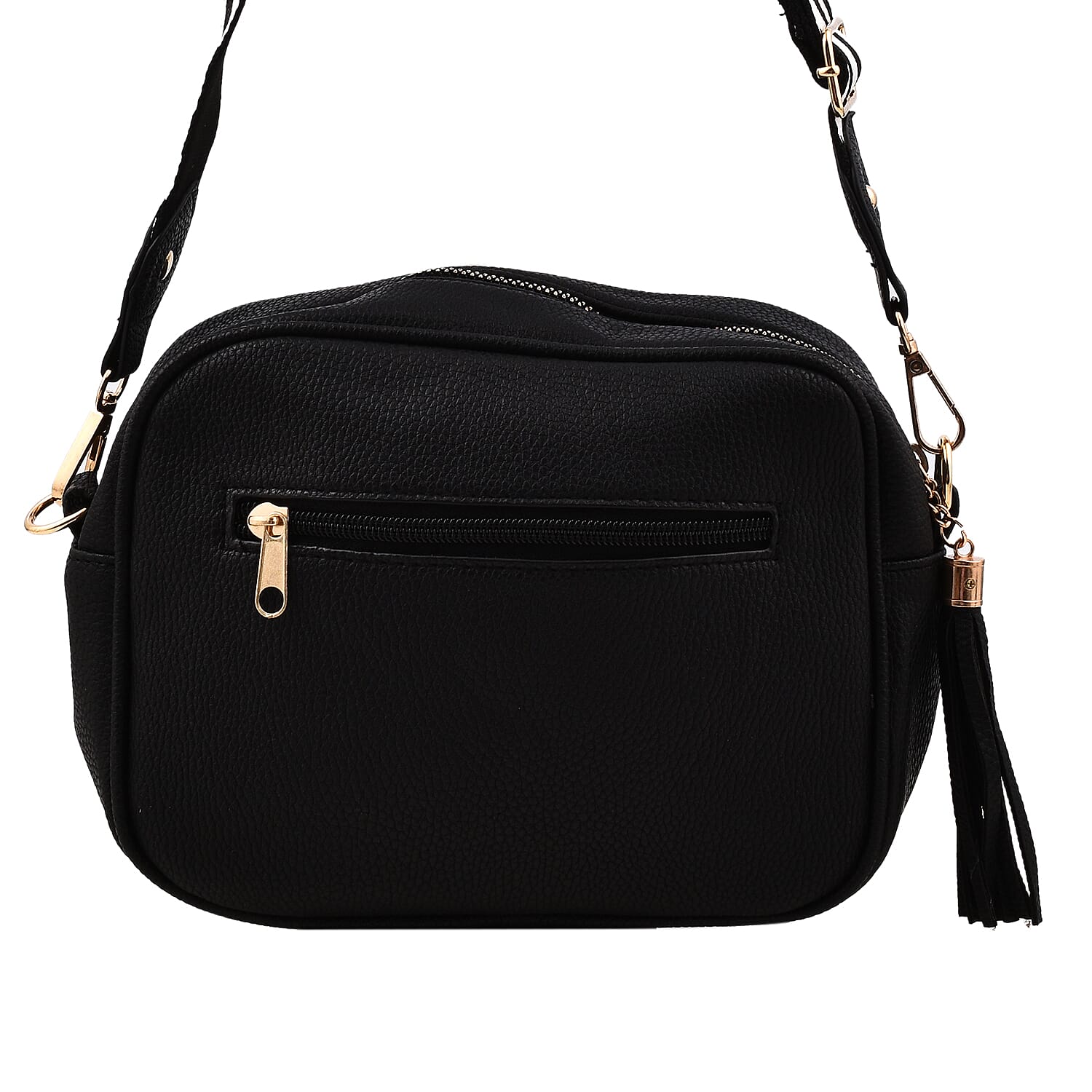 Designer Inspired - Crossbody Handbag with Zebra Pattern Shoulder Strap - Black