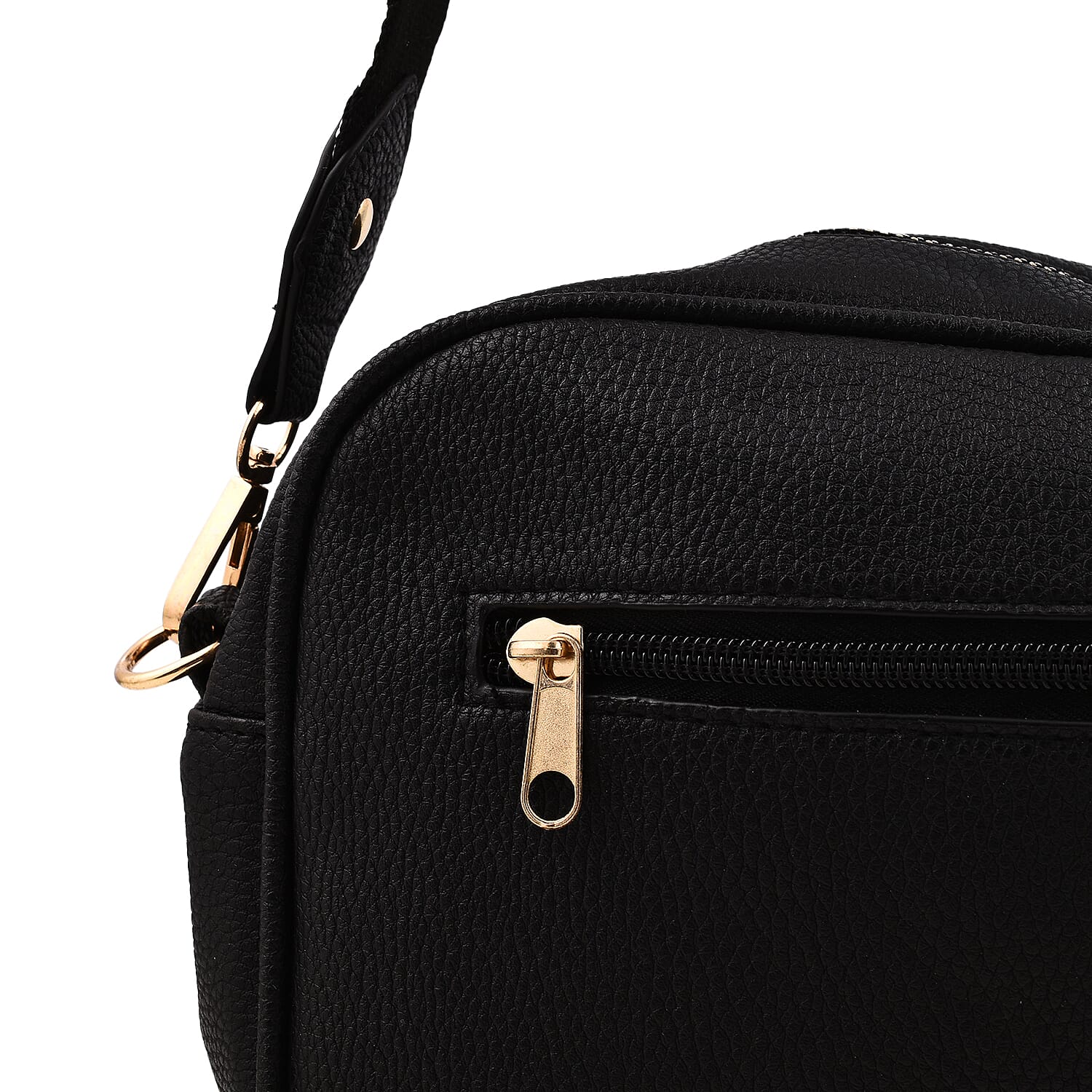 Designer Inspired - Crossbody Handbag with Zebra Pattern Shoulder Strap - Black