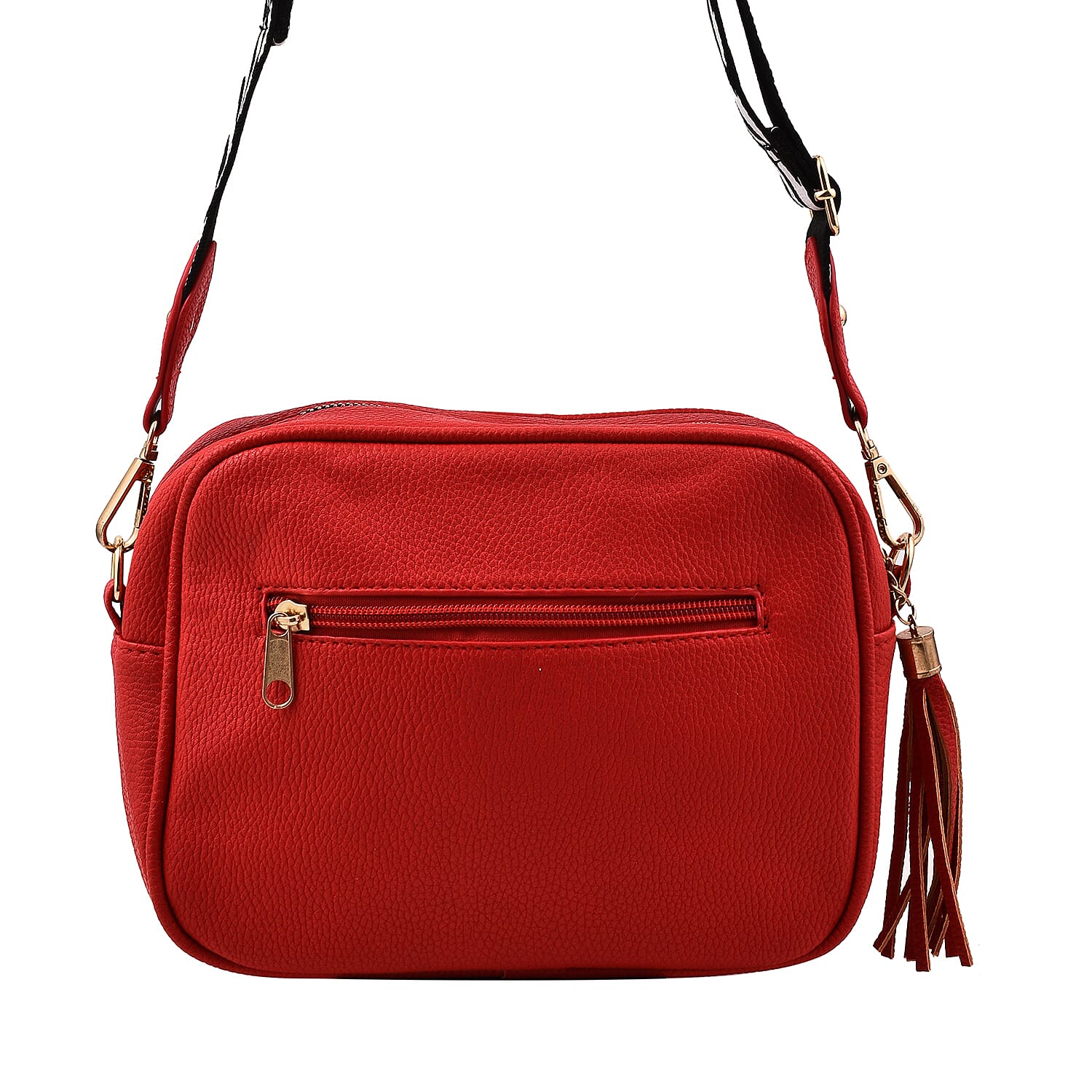Designer Inspired - Crossbody Handbag with Zebra Pattern Shoulder Strap (Size 22x17x8 cm) - Red