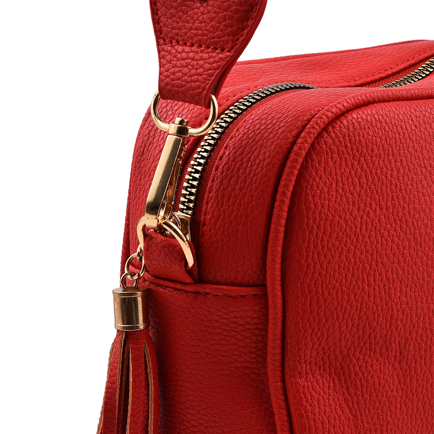 Designer Inspired - Crossbody Handbag with Zebra Pattern Shoulder Strap (Size 22x17x8 cm) - Red