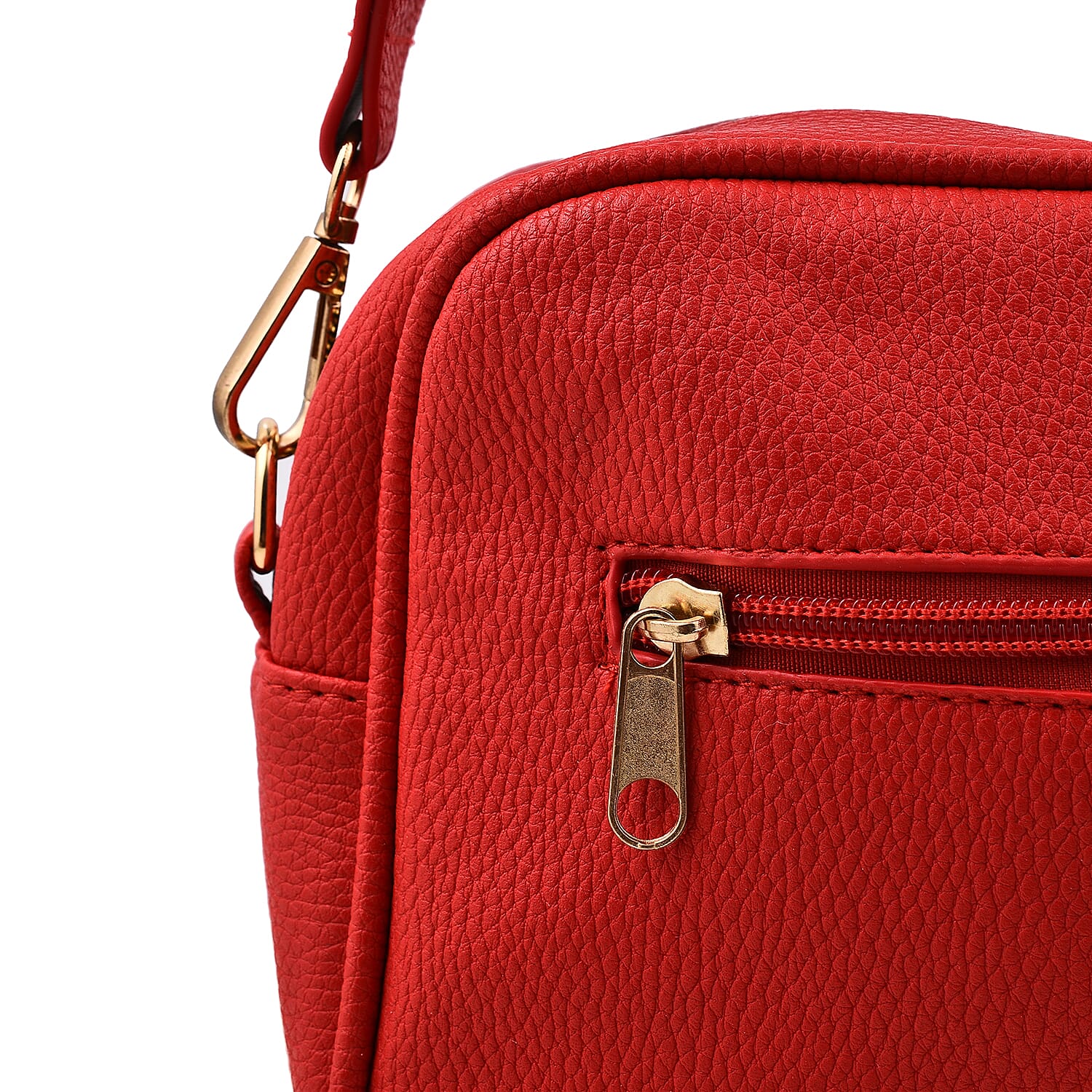 Designer Inspired - Crossbody Handbag with Zebra Pattern Shoulder Strap (Size 22x17x8 cm) - Red