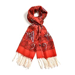 La Marey 100% Merino Wool Irregular Pattern Scarf - Red and Black