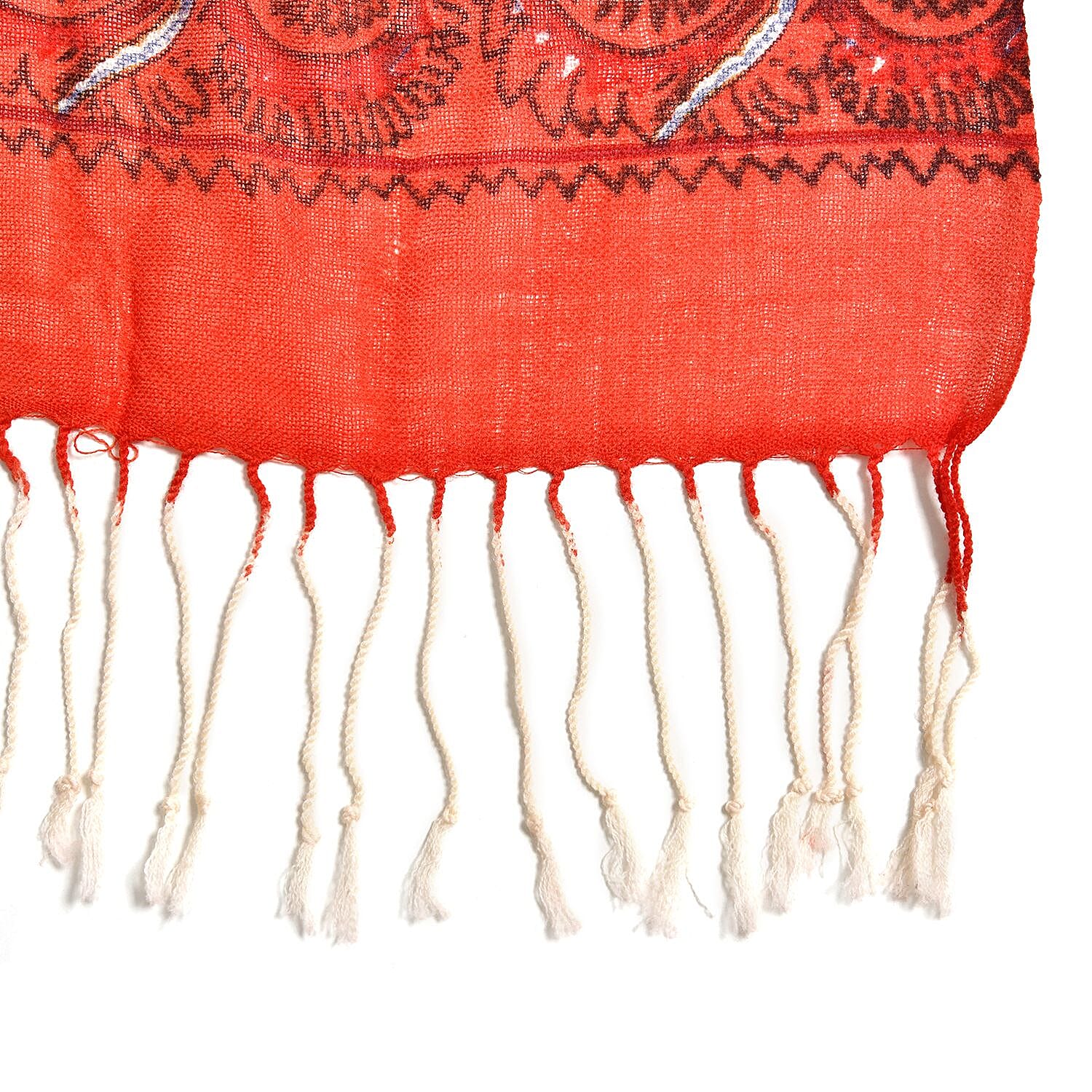 La Marey 100% Merino Wool Floral Pattern Scarf (Size 175x65 cm) - Red - White