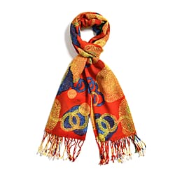 La Marey 100% Merino Wool Irregular Pattern Scarf - Red and Black