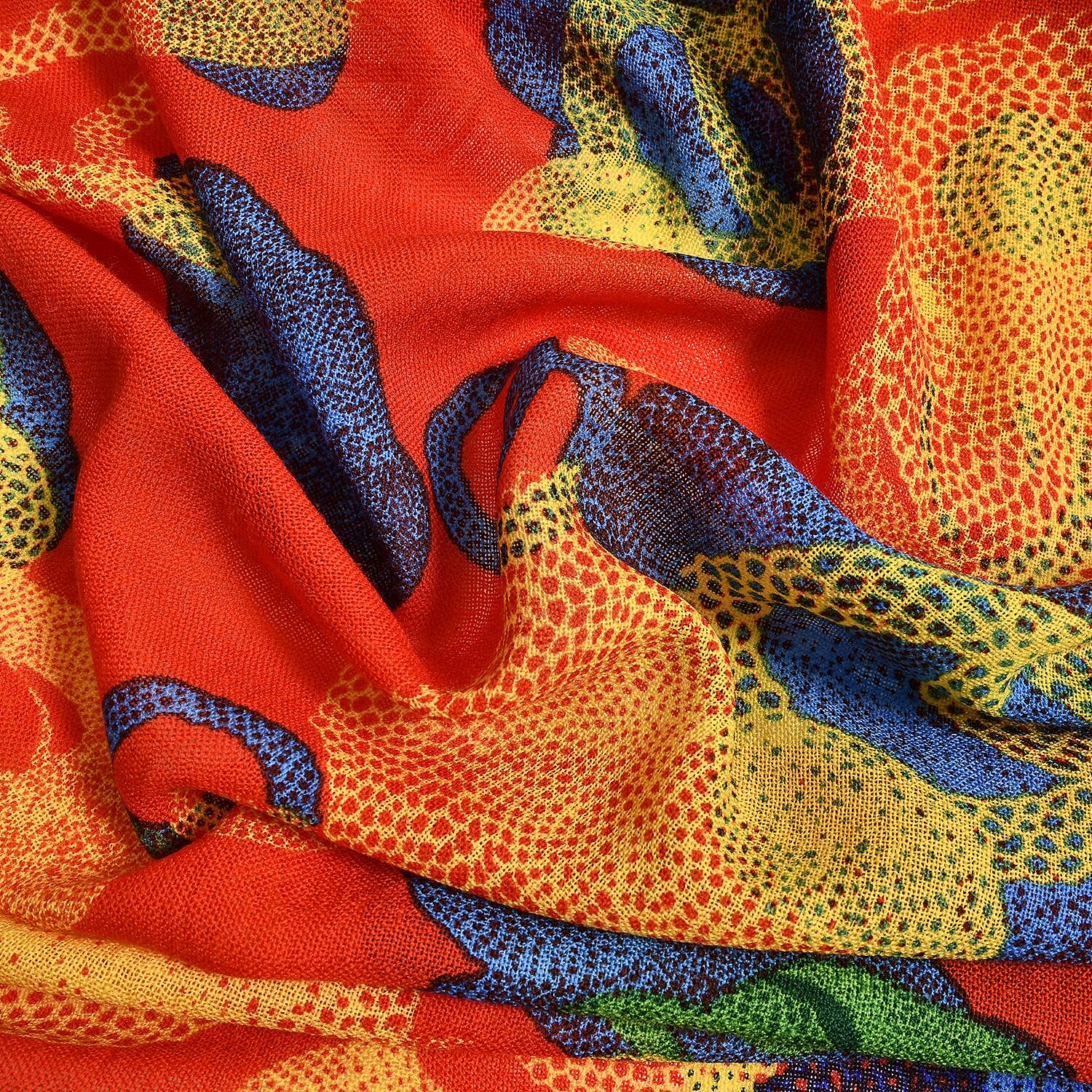 La Marey 100% Merino Wool Irregular Patterned Scarf (Size 175x65 cm) - Red & Multi