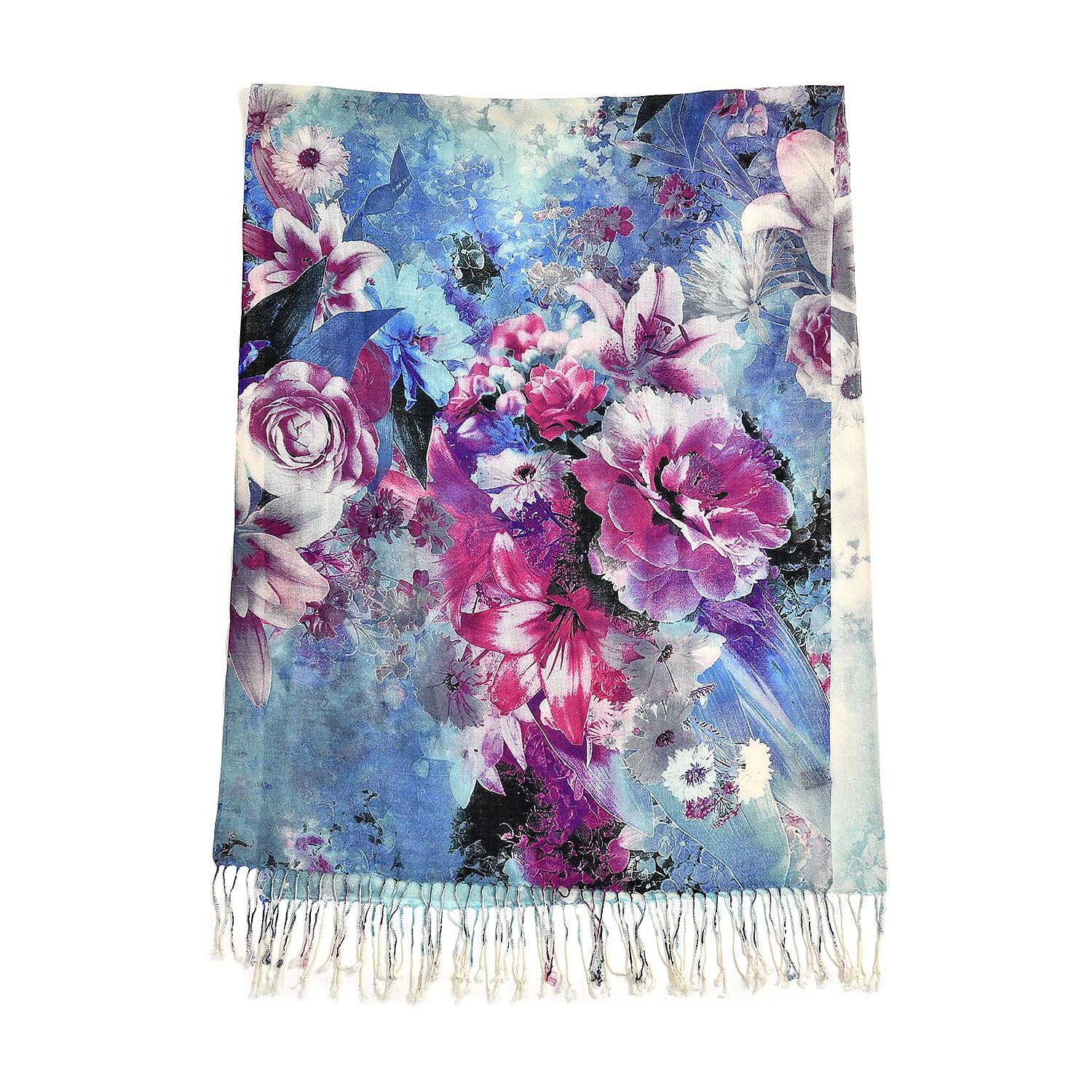La Marey Merino Wool Floral Scarf (Size 65x9 cm) - Plum - Plum