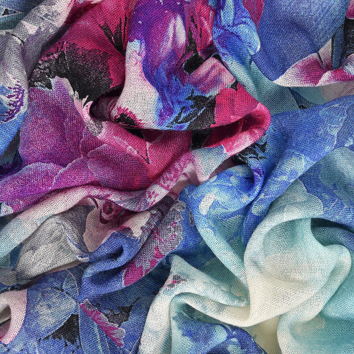 La Marey Merino Wool Floral Scarf (Size 65x9 cm) - Plum - Plum