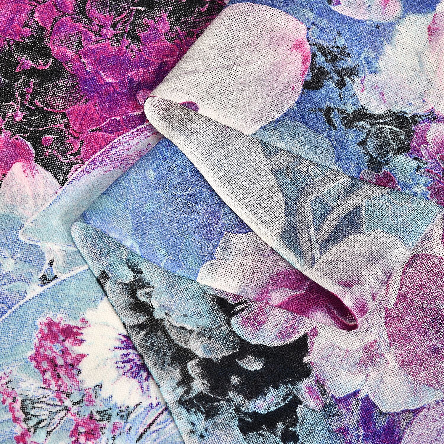 La Marey Merino Wool Floral Scarf (Size 65x9 cm) - Plum - Plum