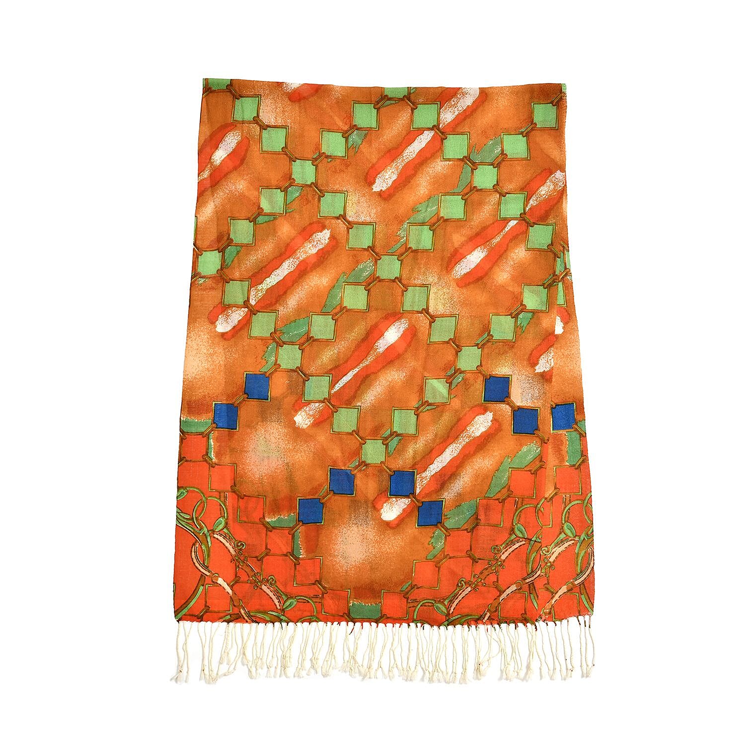 La Marey Merino Wool Square Scarf (Size 65x175 cm) - Green & Green