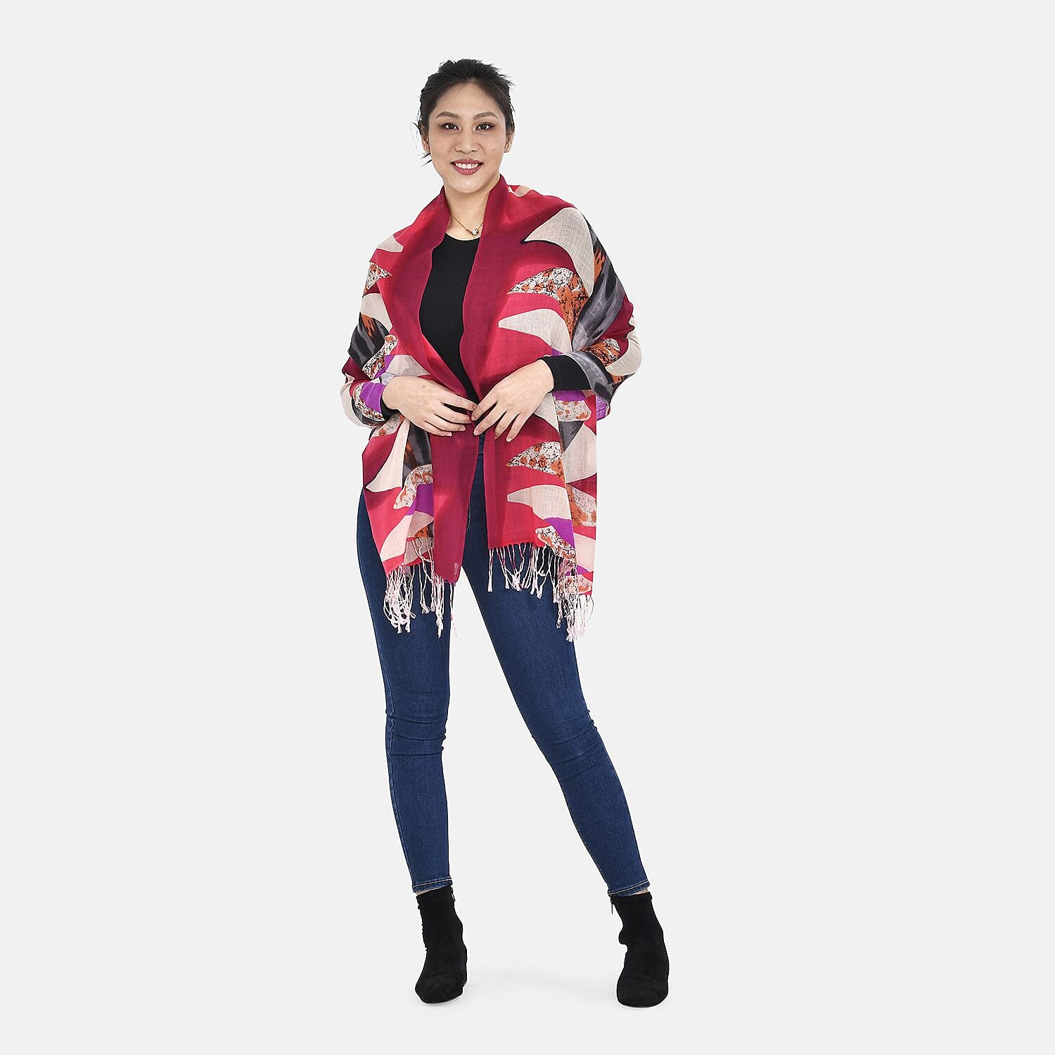 La Marey Merino Wool Dotted Scarf (Size 65x9 cm) - Pink & Pink