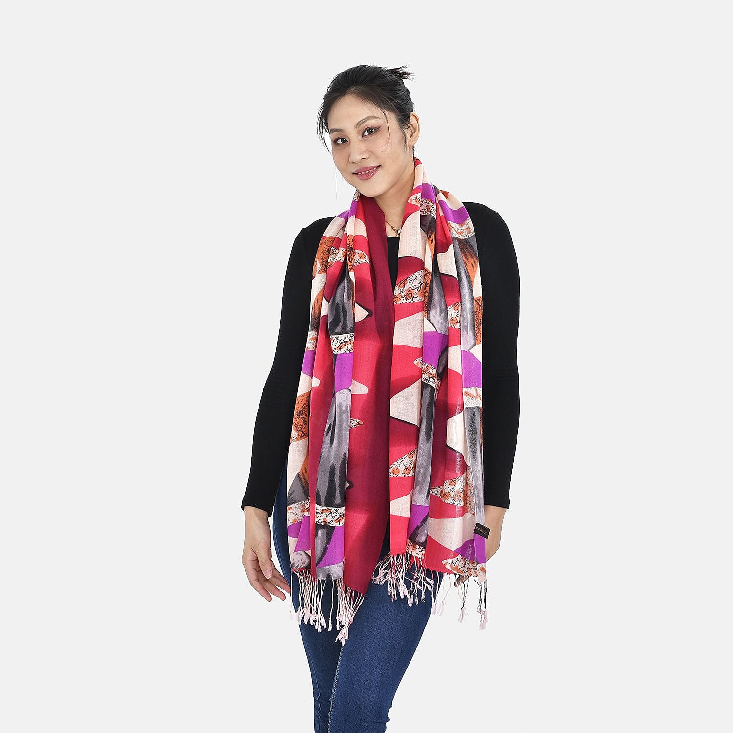 La Marey Merino Wool Dotted Scarf (Size 65x9 cm) - Pink & Pink