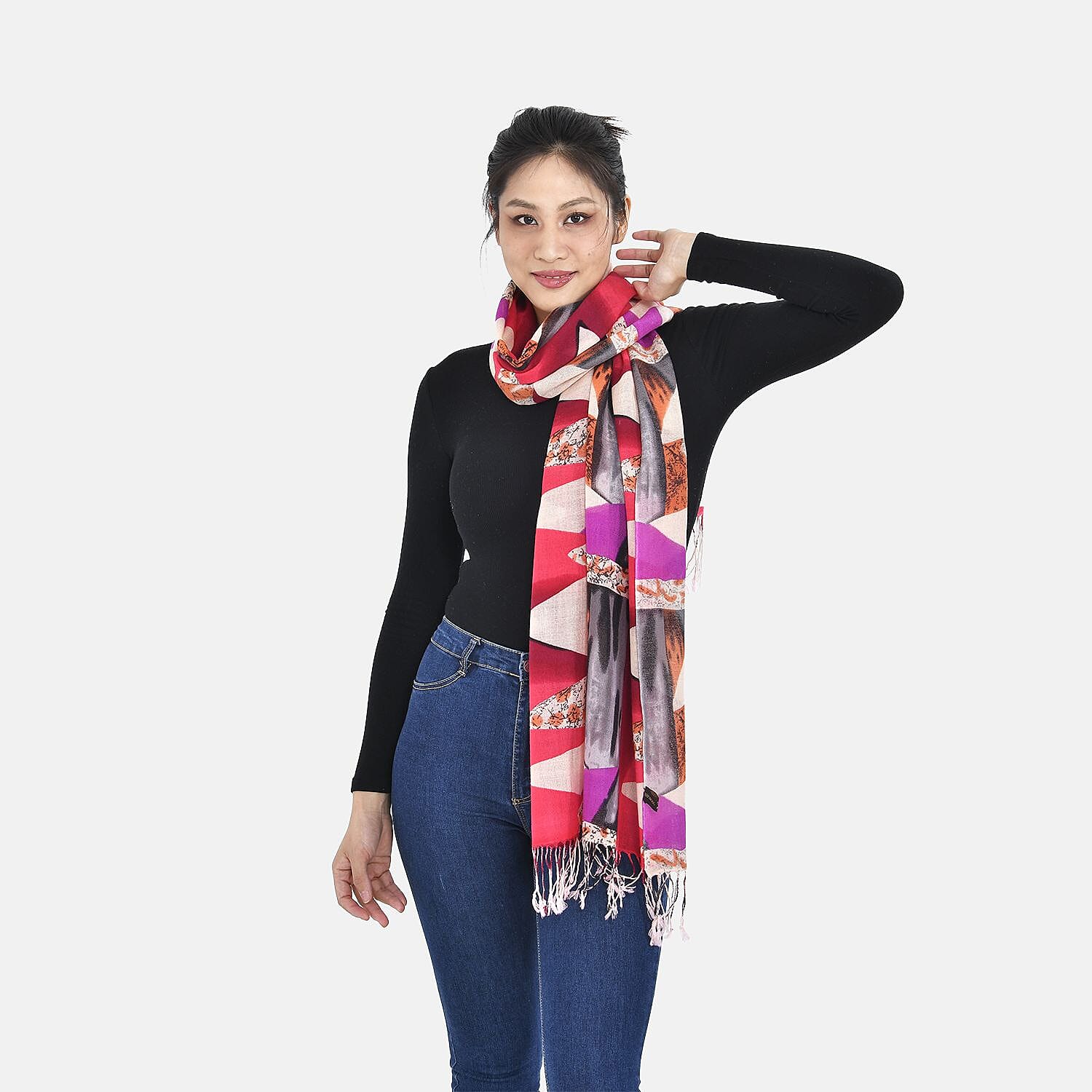 La Marey Merino Wool Dotted Scarf (Size 65x9 cm) - Pink & Pink