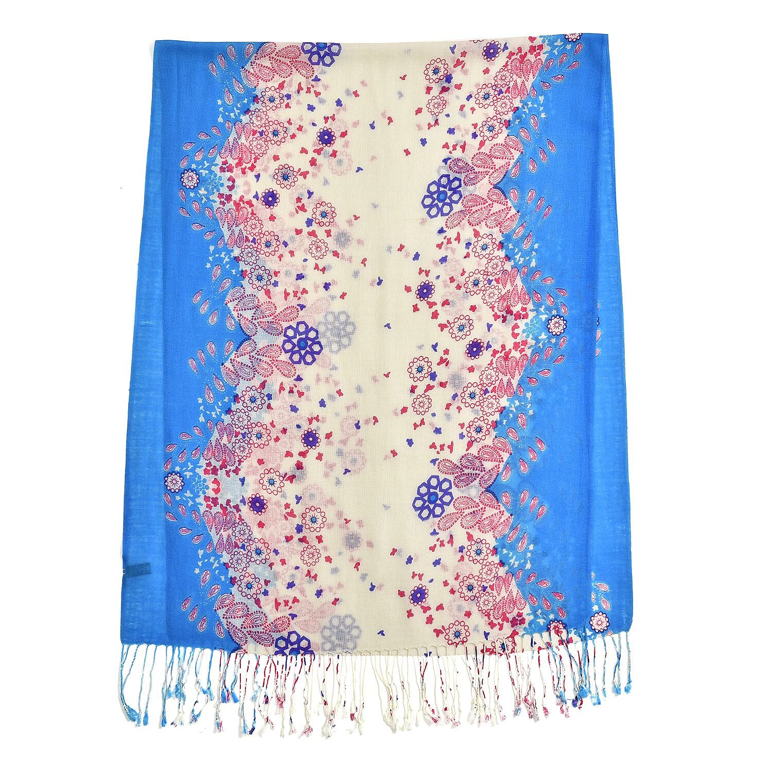 La Marey 100% Merino Wool Floral Scarf (Size 65x9 cm) - Pink & Blue
