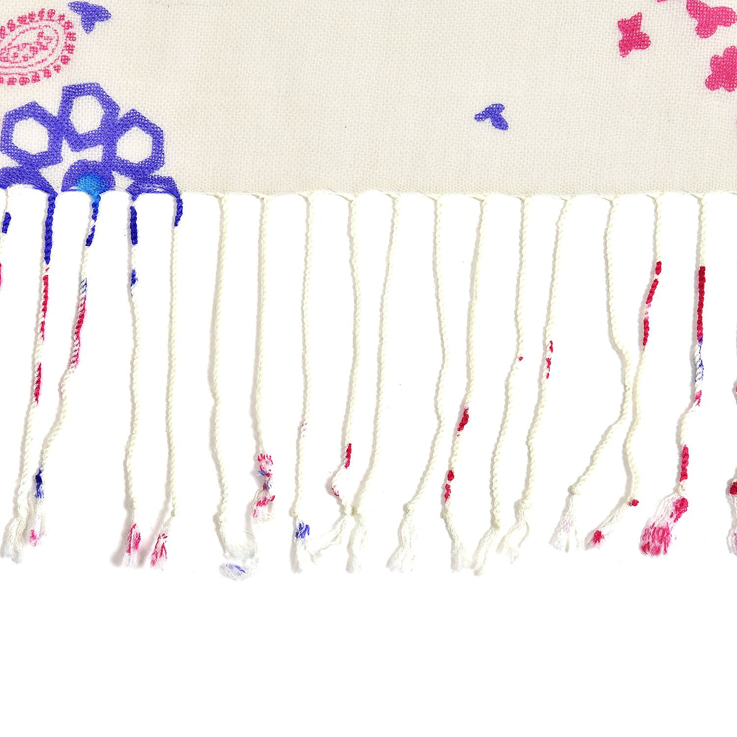 La Marey 100% Merino Wool Floral Scarf (Size 65x9 cm) - Pink & Blue