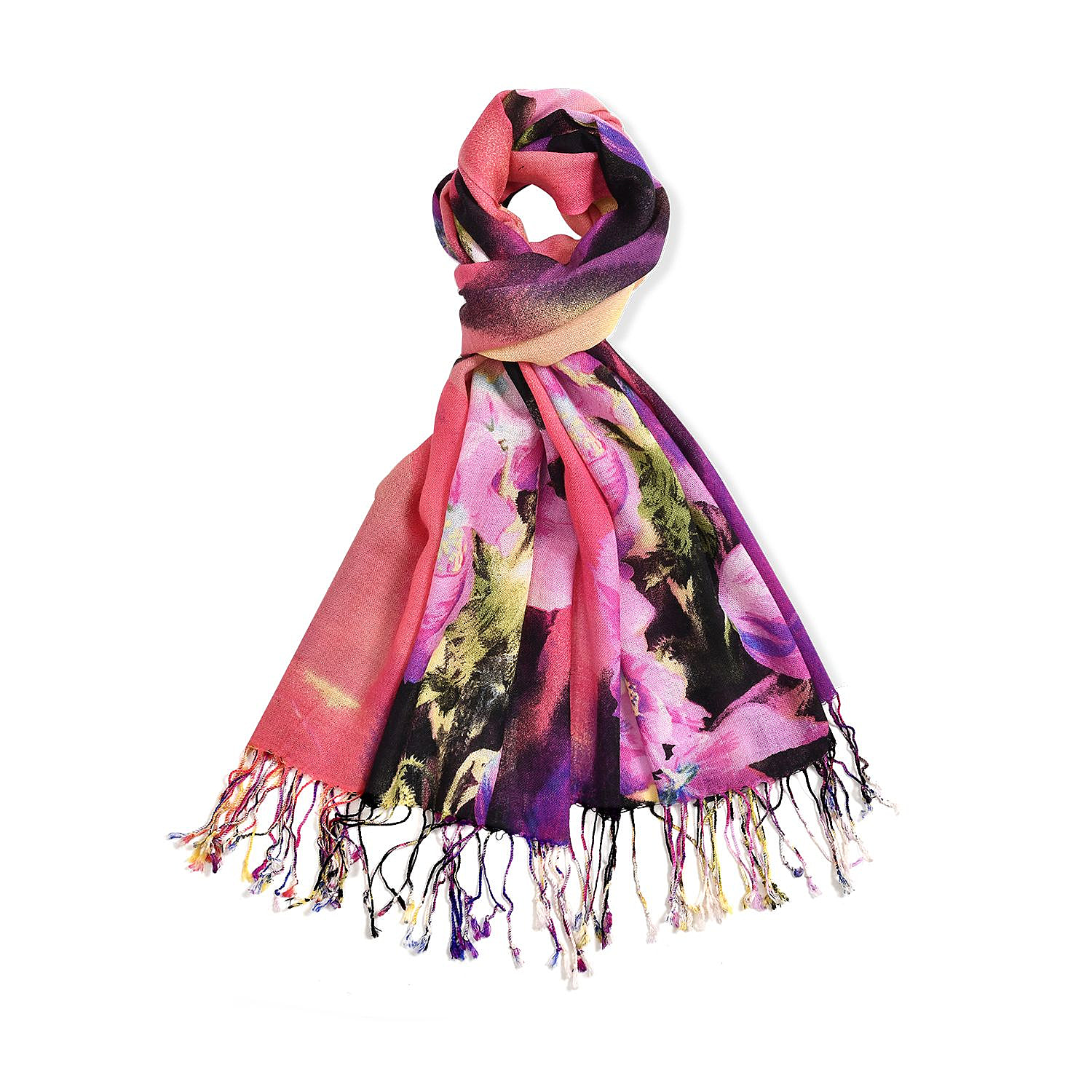 La Marey Merino Wool Flower Scarf (Size 65x9 cm) - Pink & Pink
