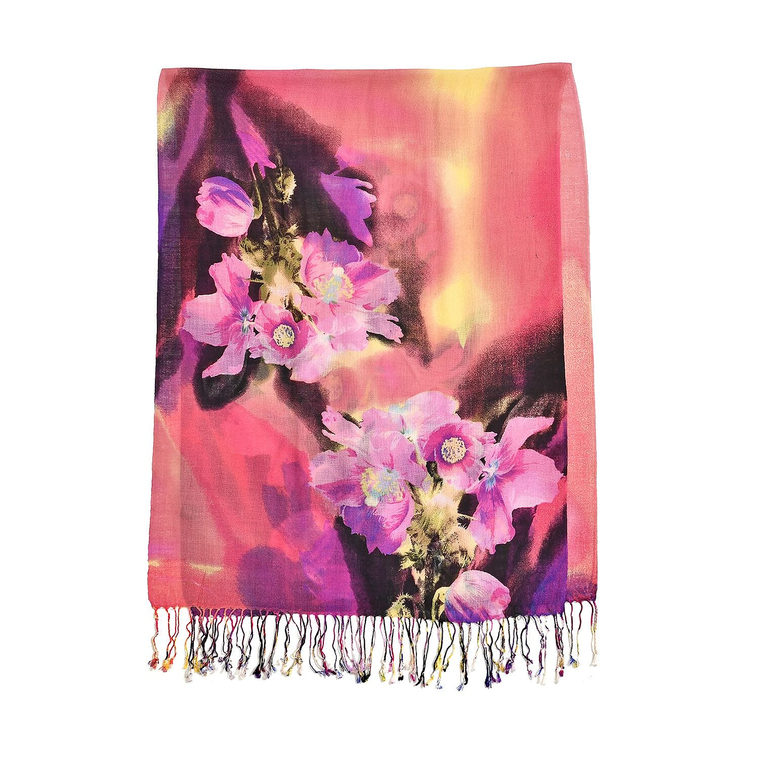 La Marey Merino Wool Flower Scarf (Size 65x175 cm) - Pink & Pink