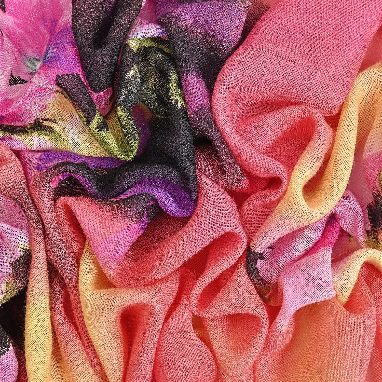 La Marey Merino Wool Flower Scarf (Size 65x175 cm) - Pink & Pink