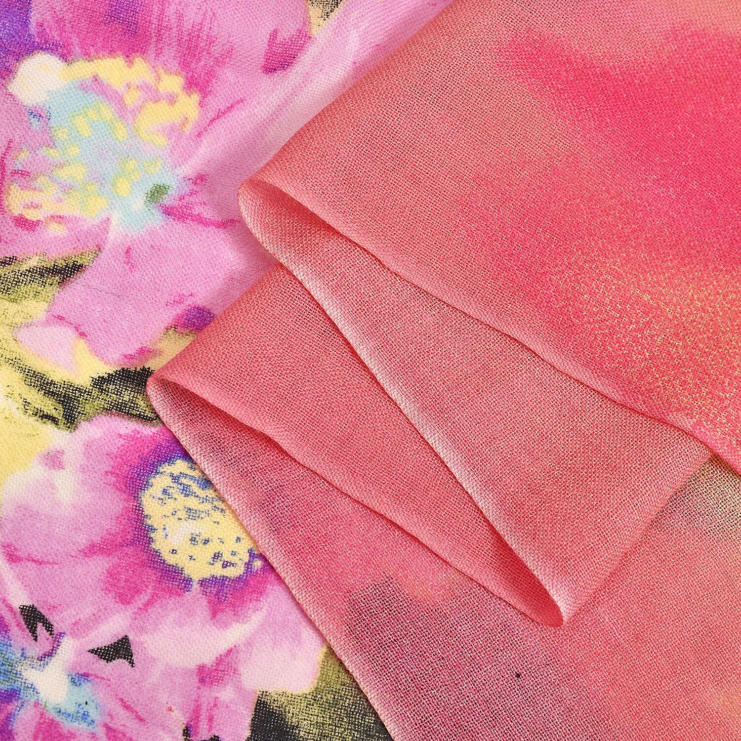 La Marey Merino Wool Flower Scarf (Size 65x175 cm) - Pink & Pink