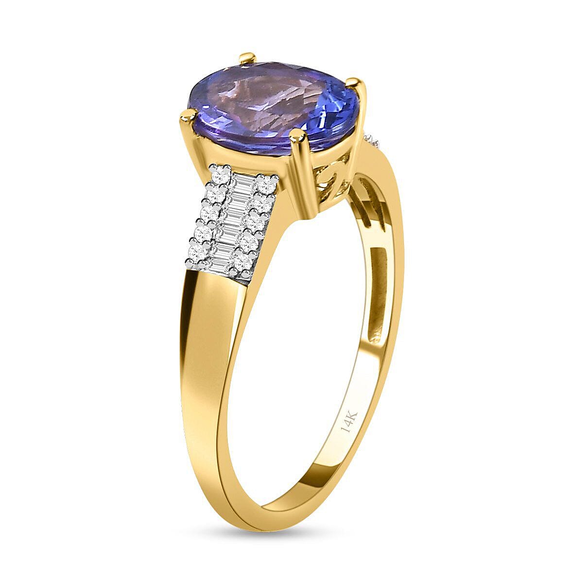 14K Yellow Gold AAA Tanzanite and Diamond (G-H) Ring 2.12 Ct.