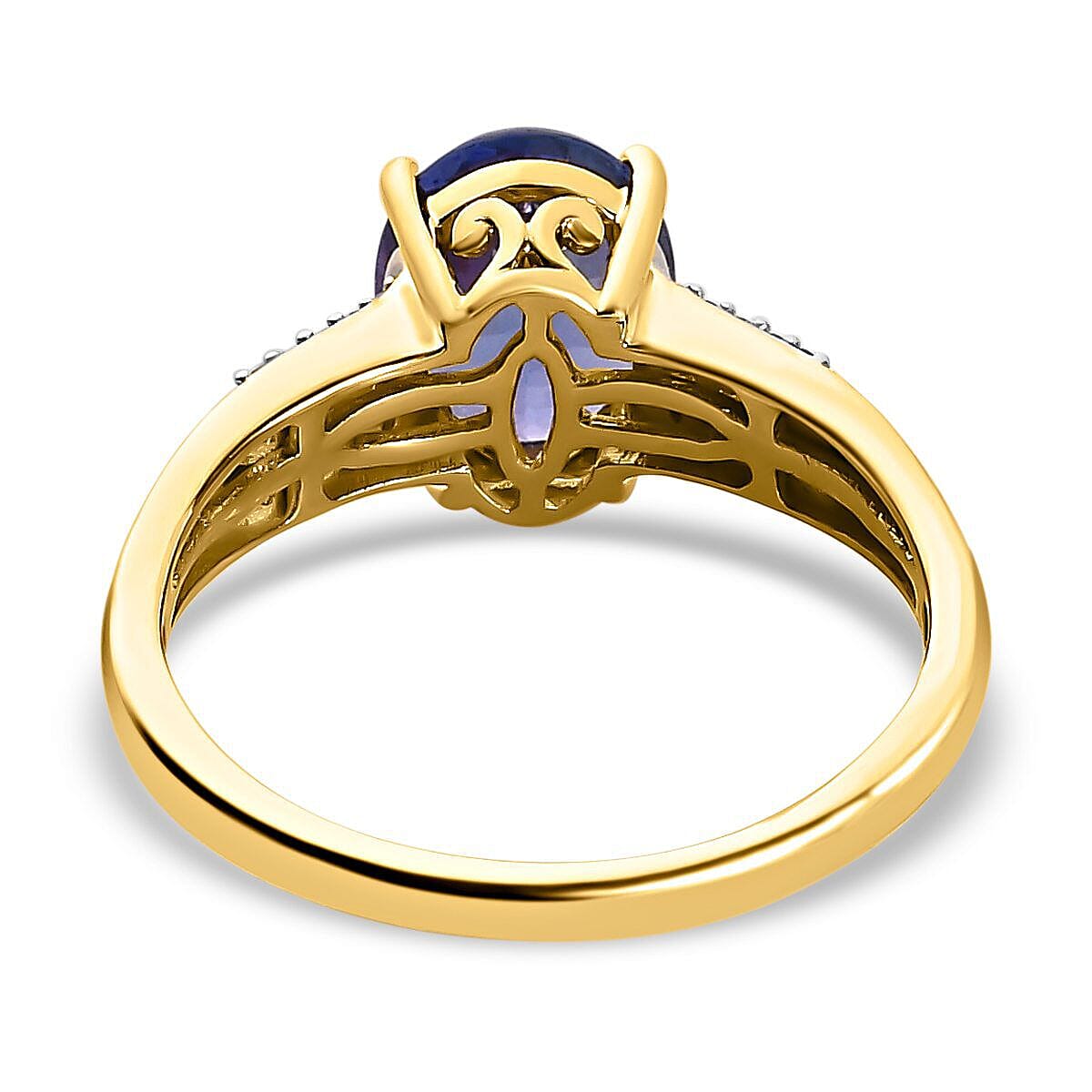 14K Yellow Gold AAA Tanzanite and Diamond (G-H) Ring 2.12 Ct.