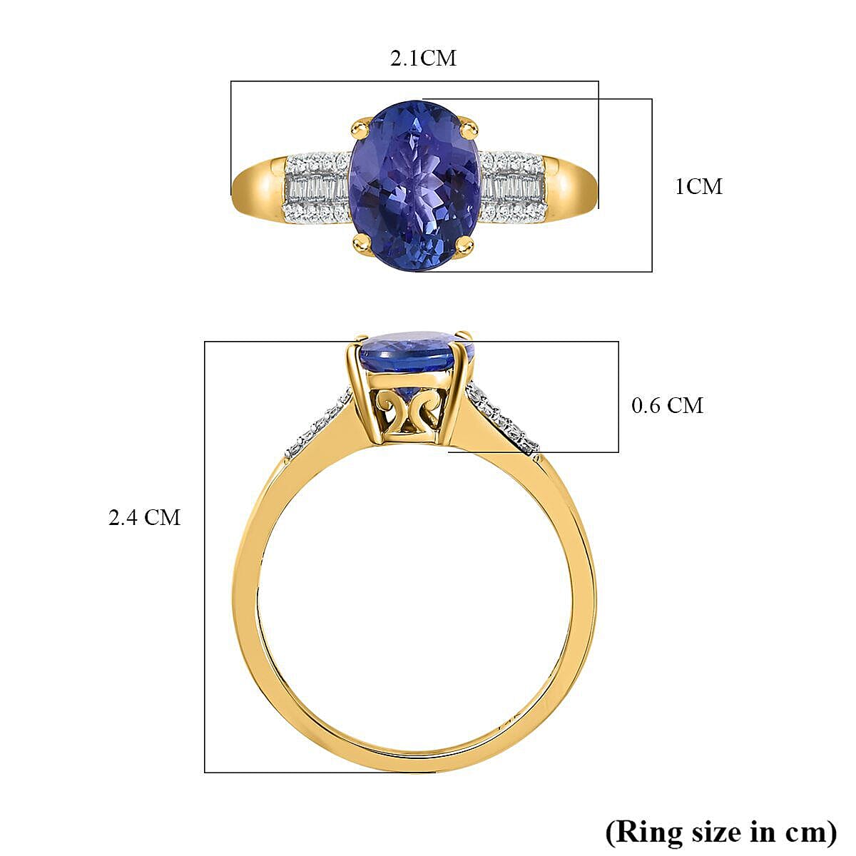 14K Yellow Gold AAA Tanzanite and Diamond (G-H) Ring 2.12 Ct.