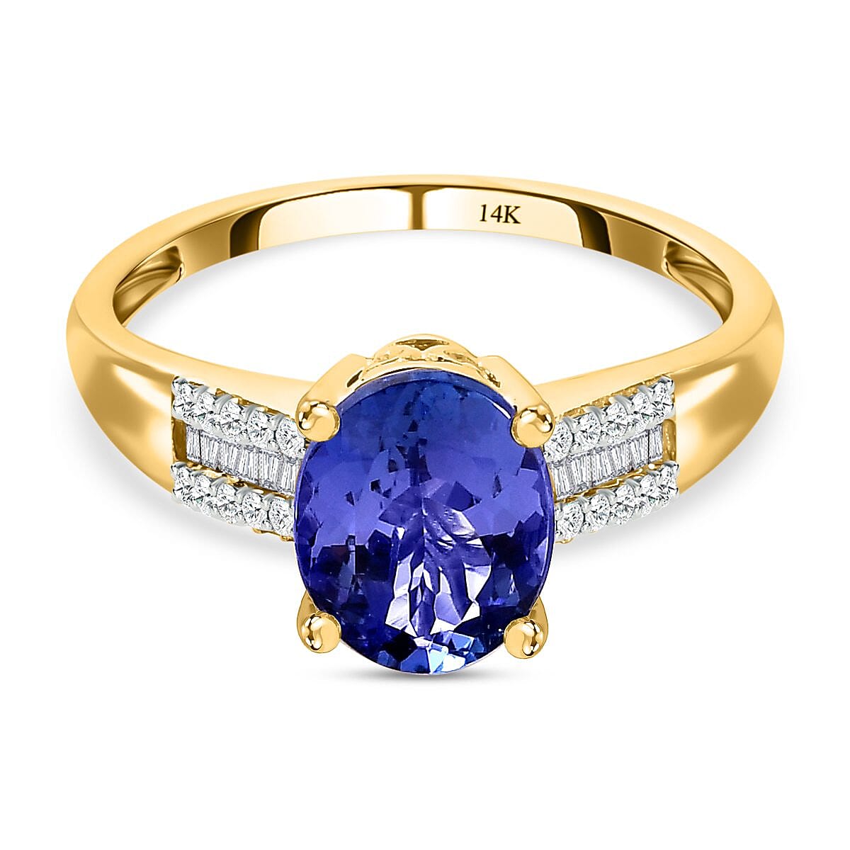 14K Yellow Gold AAA Tanzanite and Diamond (G-H) Ring 2.12 Ct.