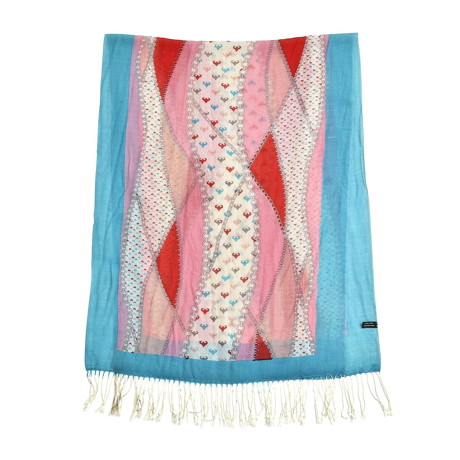 La Marey Merino Wool Ribbon Pattern Scarf (Size 175x65 cm) - Red - Pink