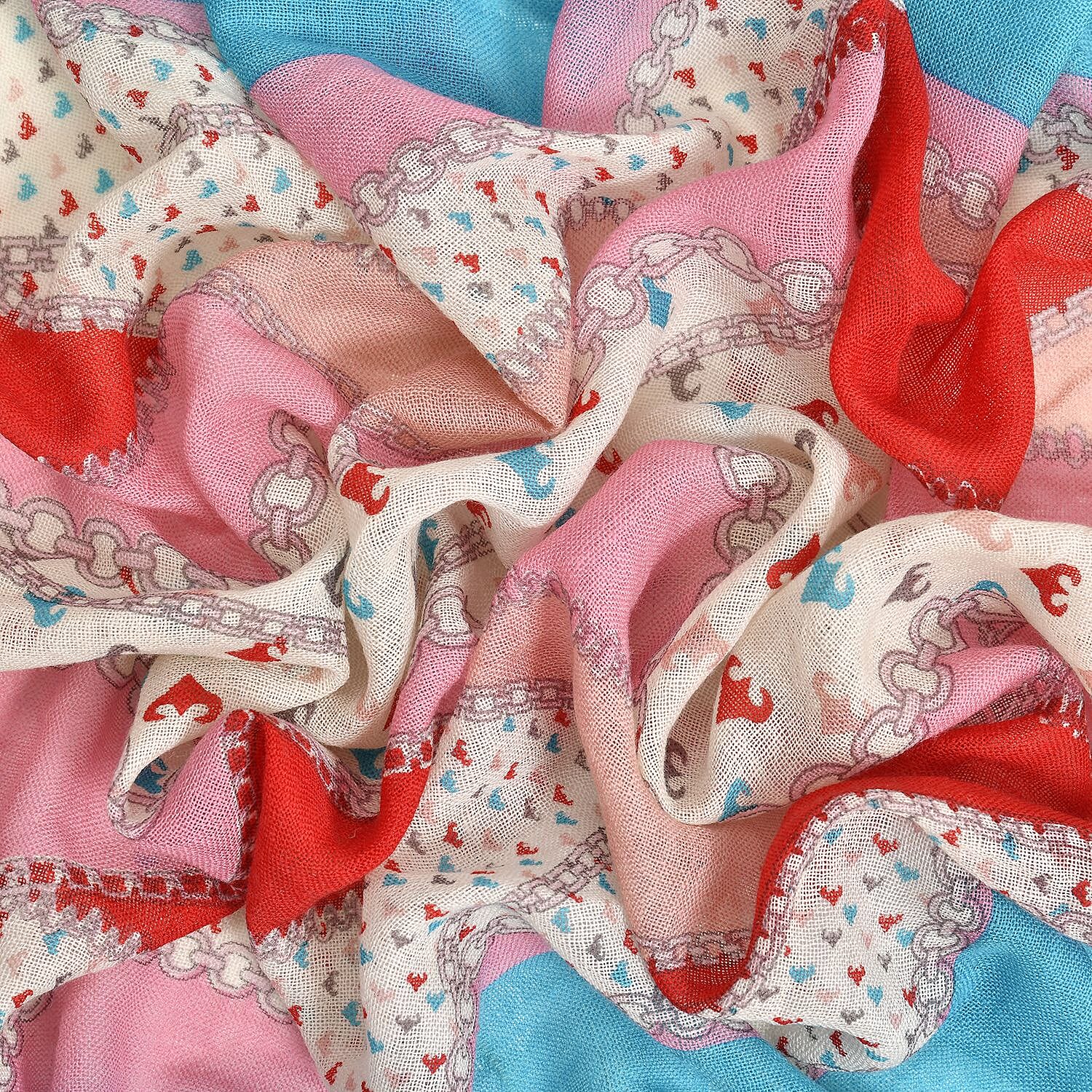 La Marey Merino Wool Ribbon Pattern Scarf (Size 175x65 cm) - Red - Pink