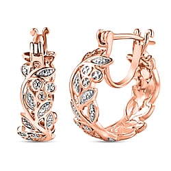 Diamond Hoop Earrings (with Clasp) in 18K Vermeil Rose Gold Plated Sterling Silver 0.012 Ct.