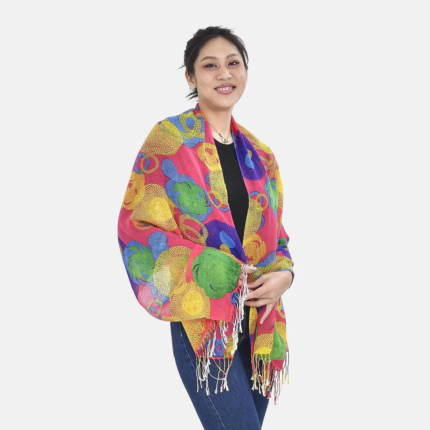 LA MAREY 100% Merino Wool Scarf (One Size, 175x65 cm) - Plum Red - Multi