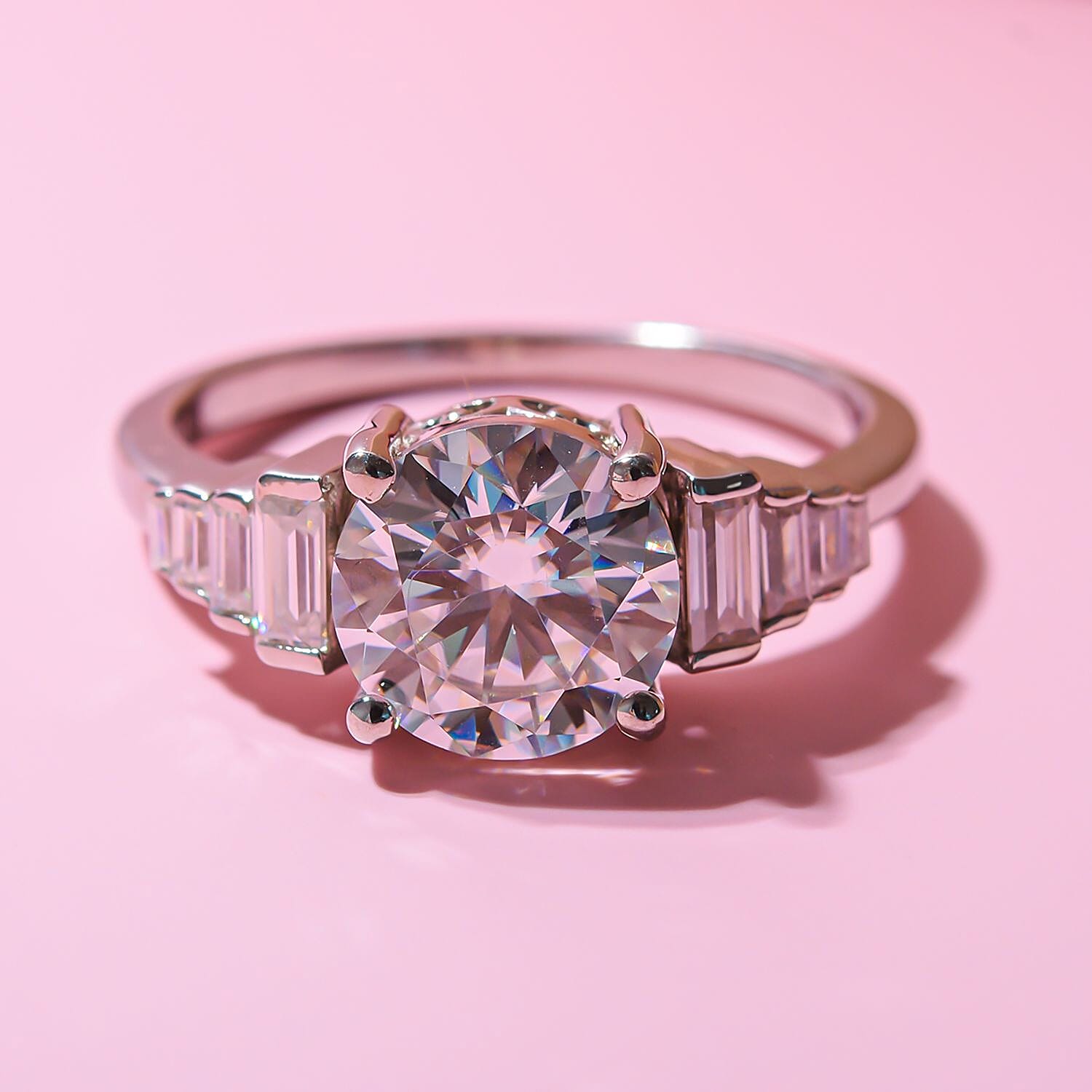 Moissanite Ring in Rhodium Overlay Sterling Silver 2.60 Ct.