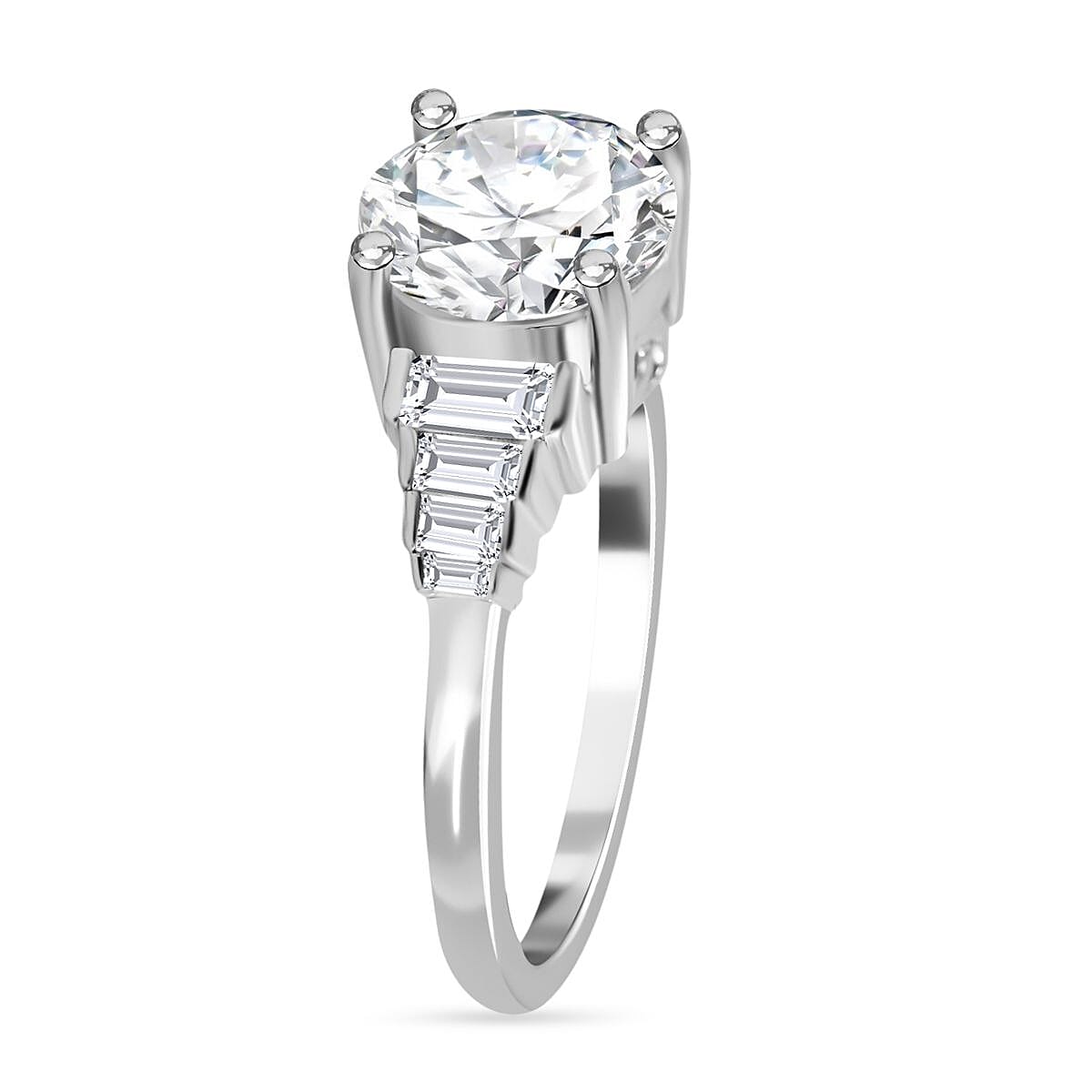 Moissanite Ring in Rhodium Overlay Sterling Silver 2.60 Ct.