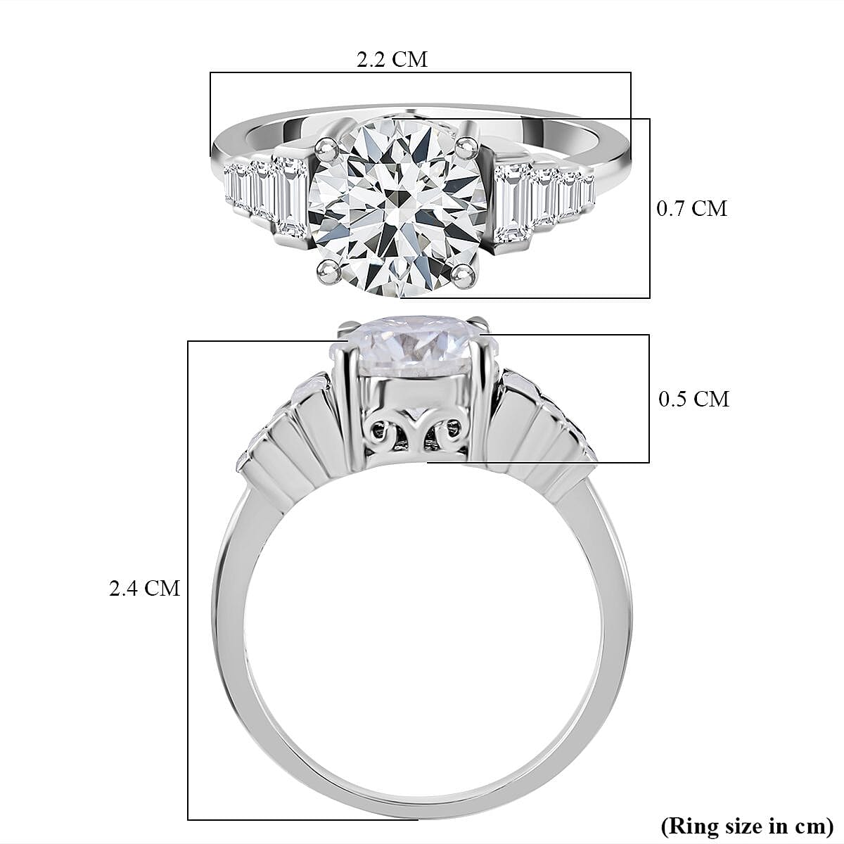 Moissanite Ring in Rhodium Overlay Sterling Silver 2.60 Ct.