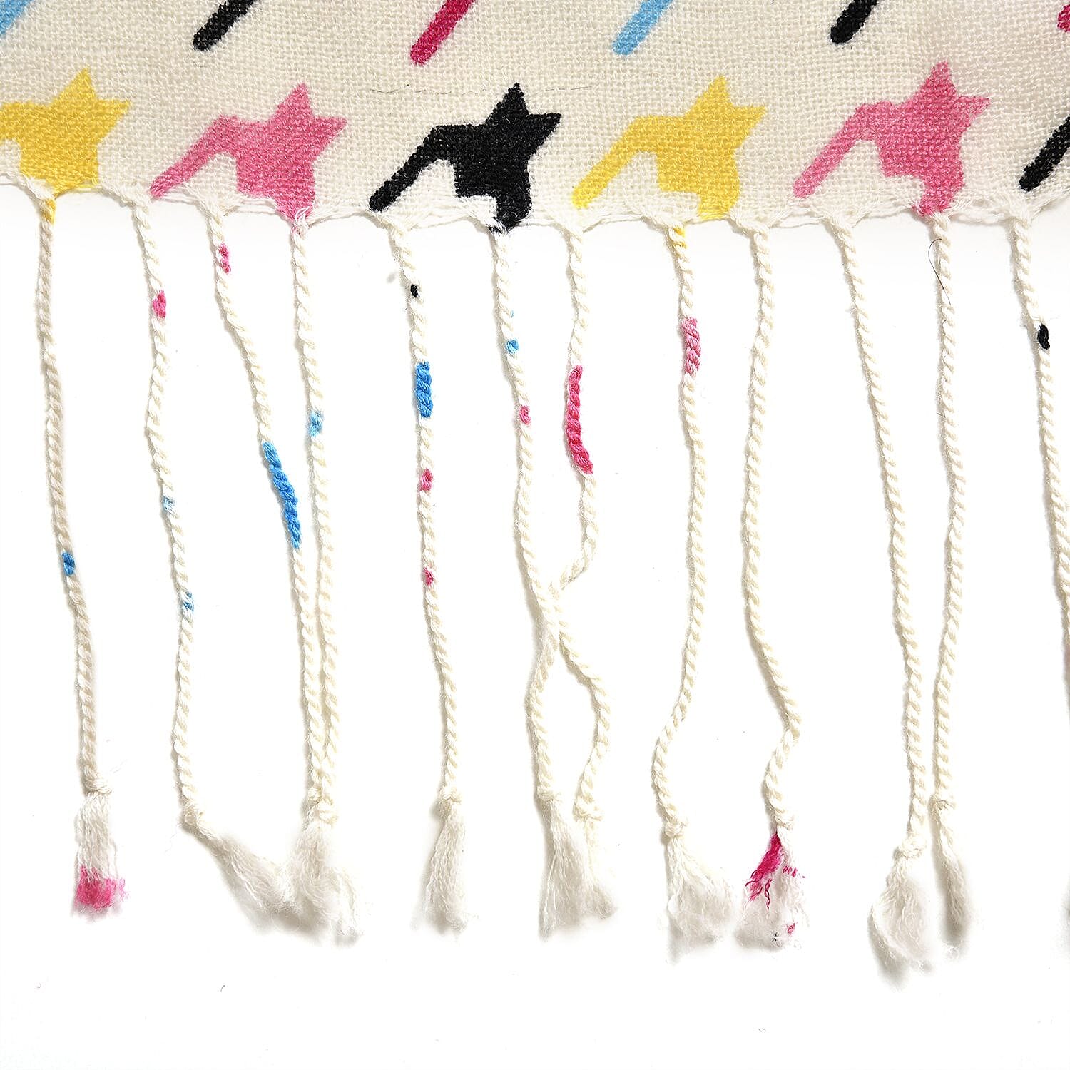 La Marey 100% Merino Wool Checkered Scarf (Size 175x9cm) - Blue