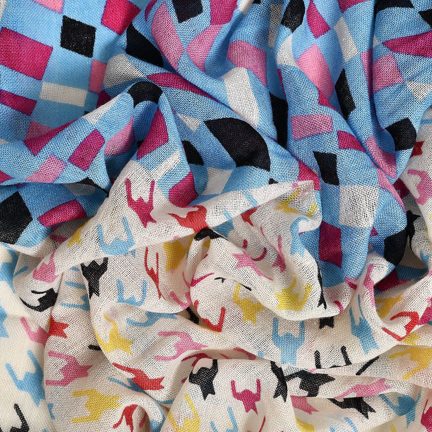 La Marey 100% Merino Wool Checkered Scarf (Size 175x9cm) - Blue