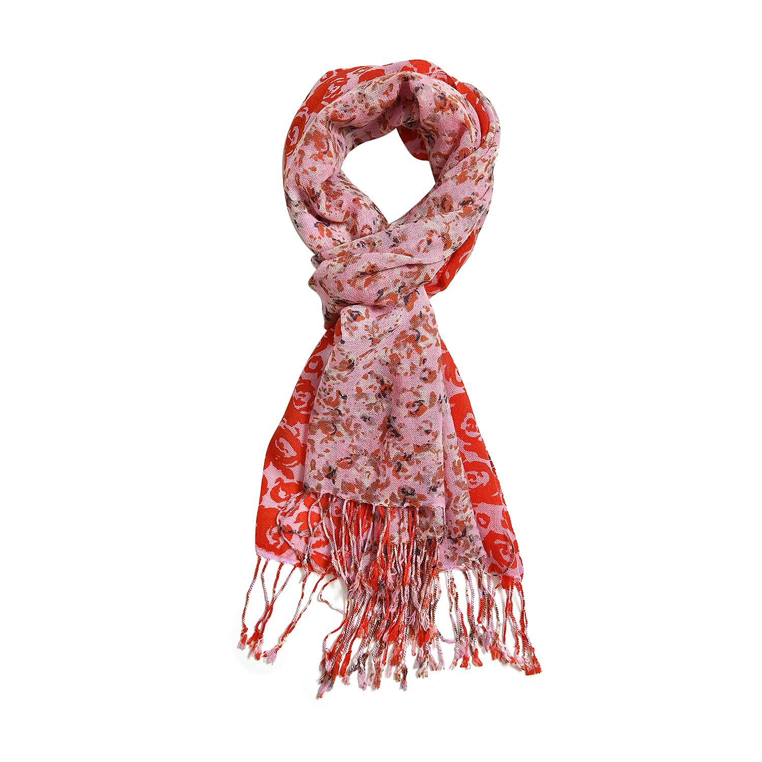 La Marey Merino Wool Irregular Circle Scarf (Size 175x65 cm) - Red - Pink