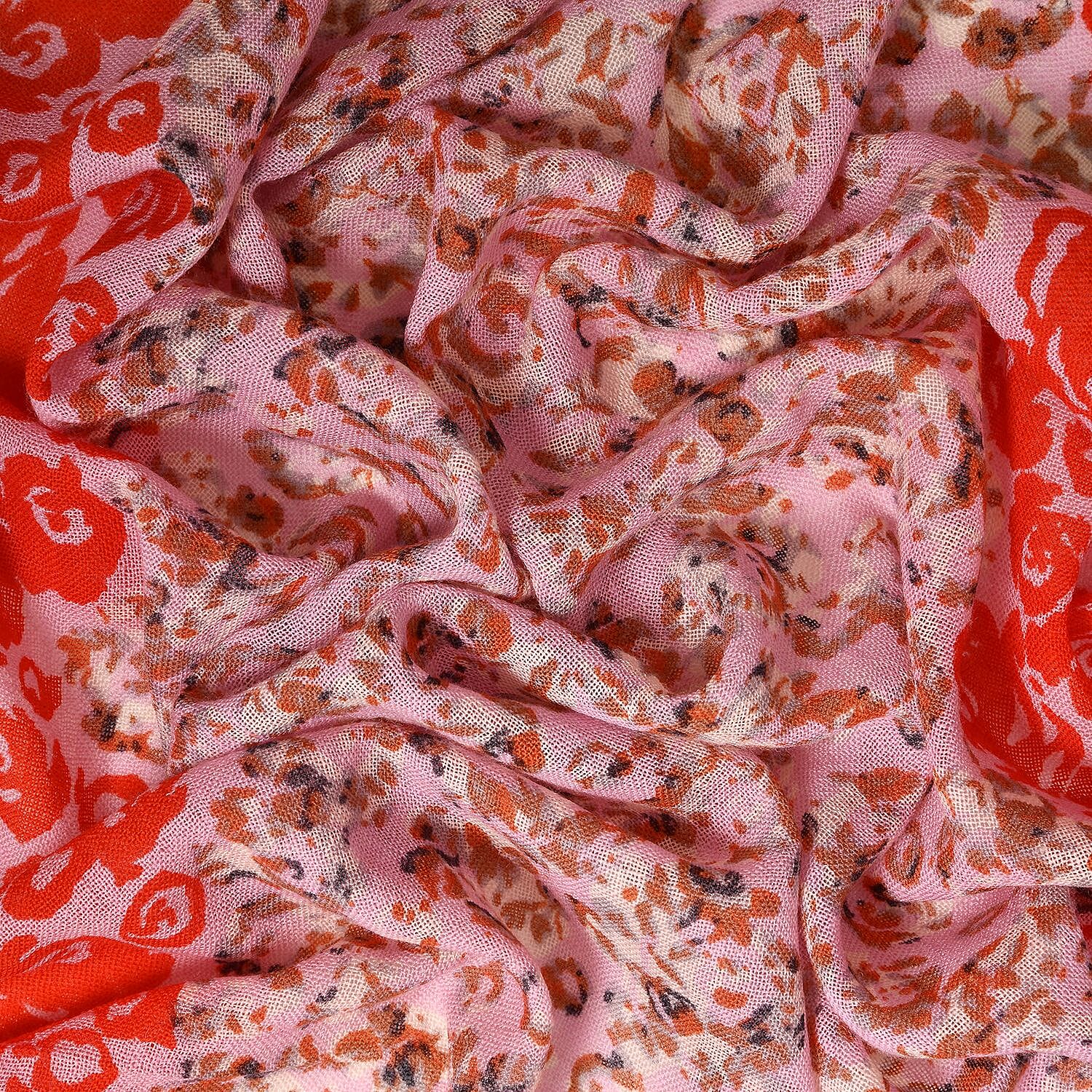 La Marey Merino Wool Irregular Circle Scarf (Size 175x65 cm) - Red - Pink