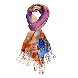 LA MAREY Floral Pattern 100% Merino Woolen Scarf (Size 175x65 cm) - Orange - Multi