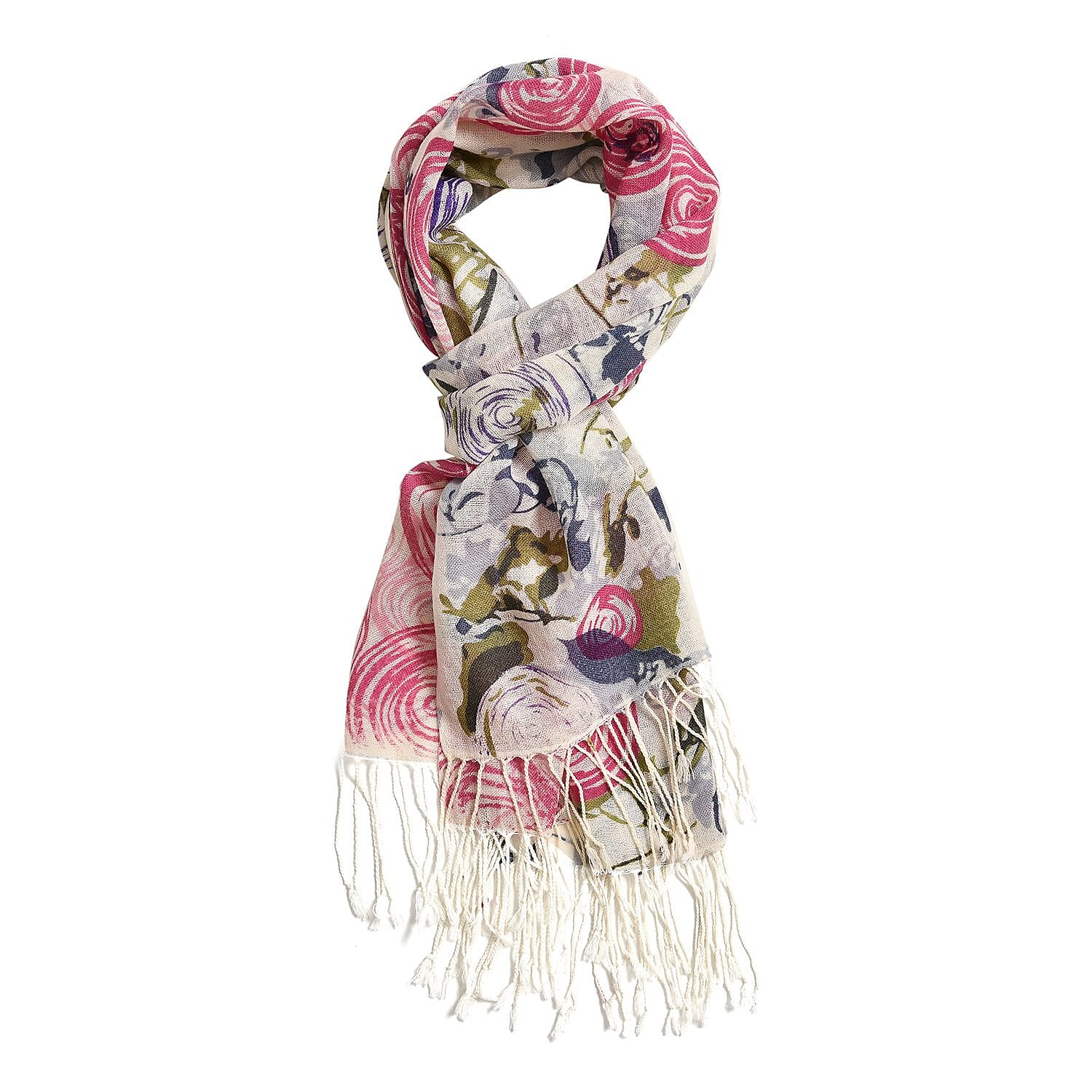 LA MAREY Thread Pattern 100% Merino Woolen Scarf (One Size, 175x65 cm) - Plum Red - White