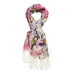 LA MAREY Floral Pattern 100% Merino Woolen Scarf (Size 175x65 cm) - Orange - Multi