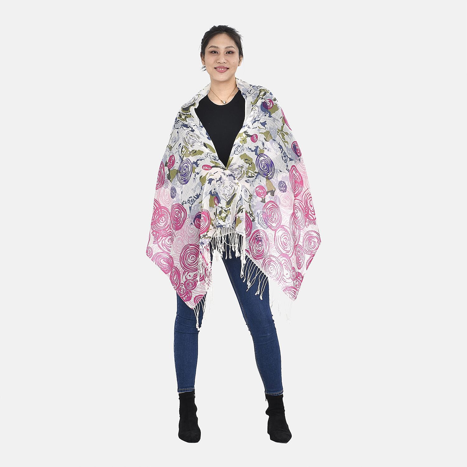 LA MAREY Thread Pattern 100% Merino Woolen Scarf (One Size, 175x65 cm) - Plum Red - White